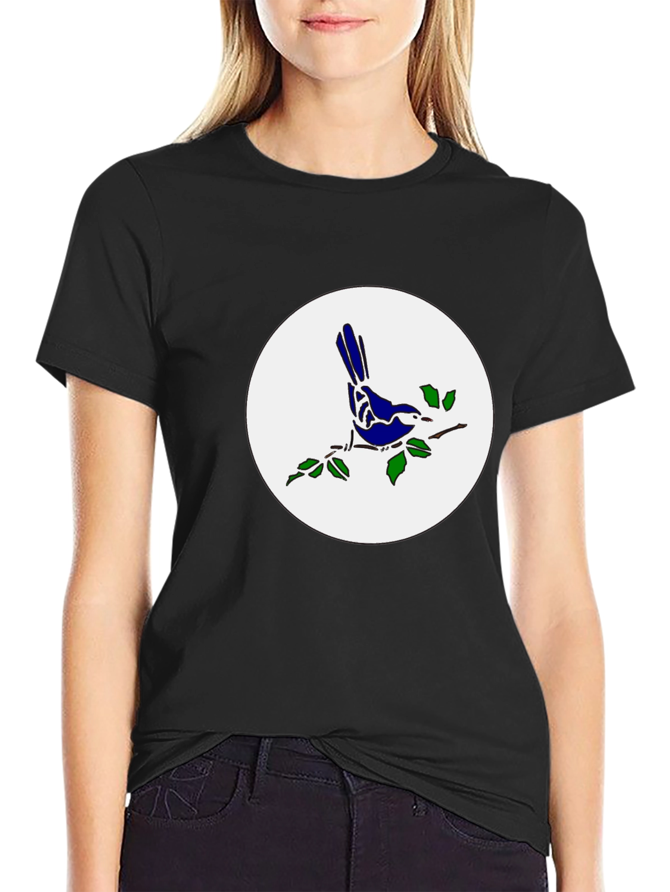 Black Bird on Branch T-Shirt - Stylish Graphic Tee view 2