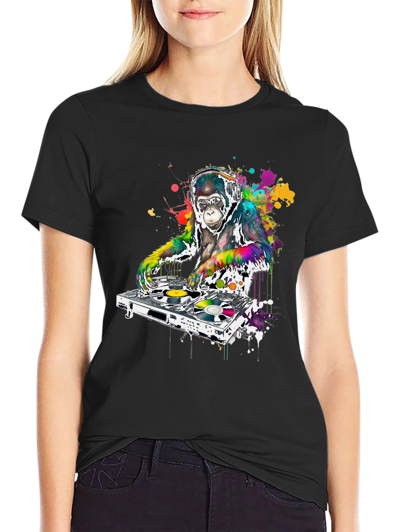 Black DJ Monkey Graphic T-Shirt view 2