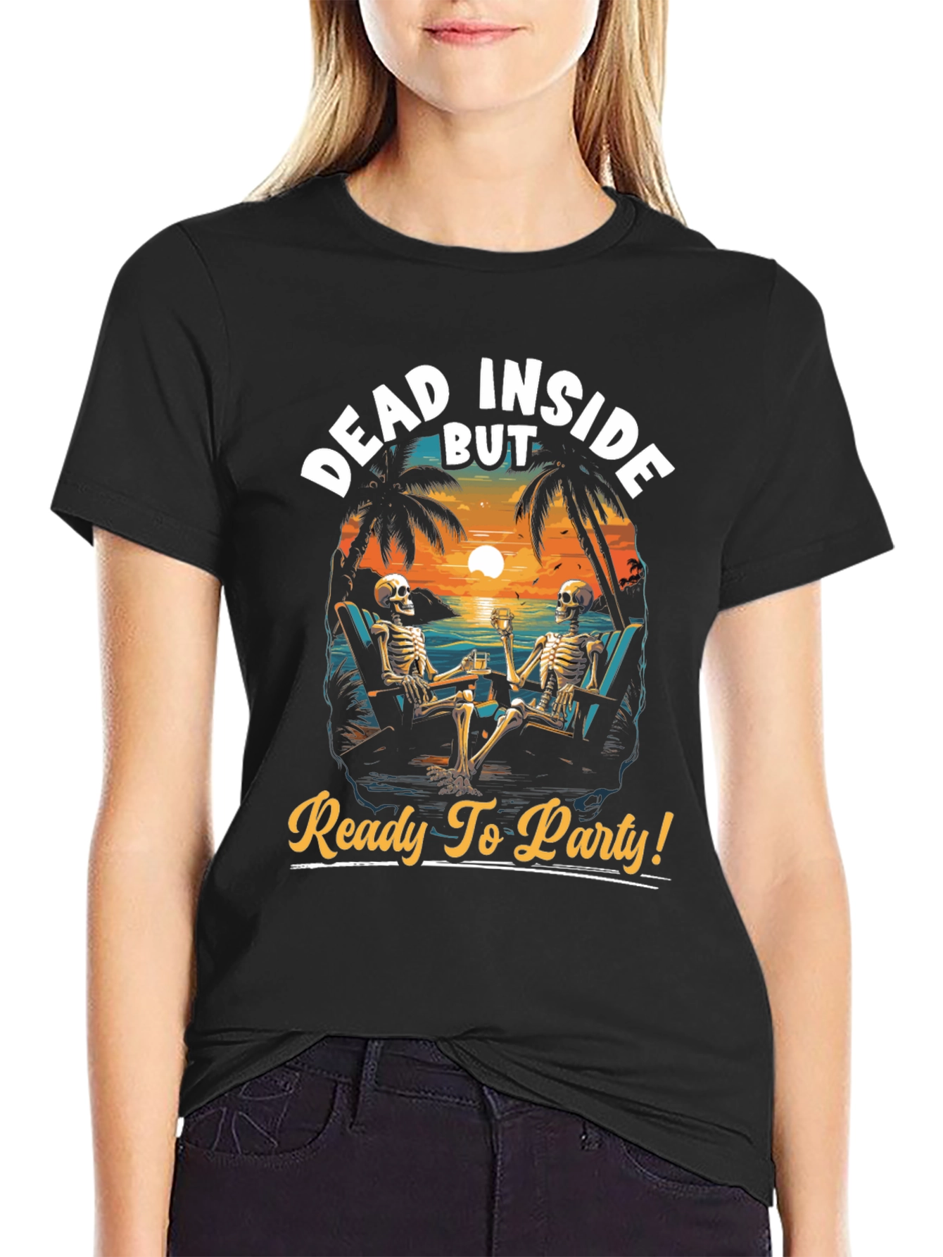 Black Dead Inside But Ready to Party T-Shirt view 2