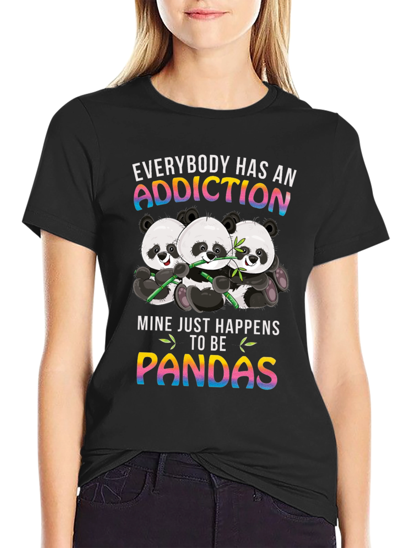 Black Panda Addiction Graphic T-Shirt - Unisex view 2
