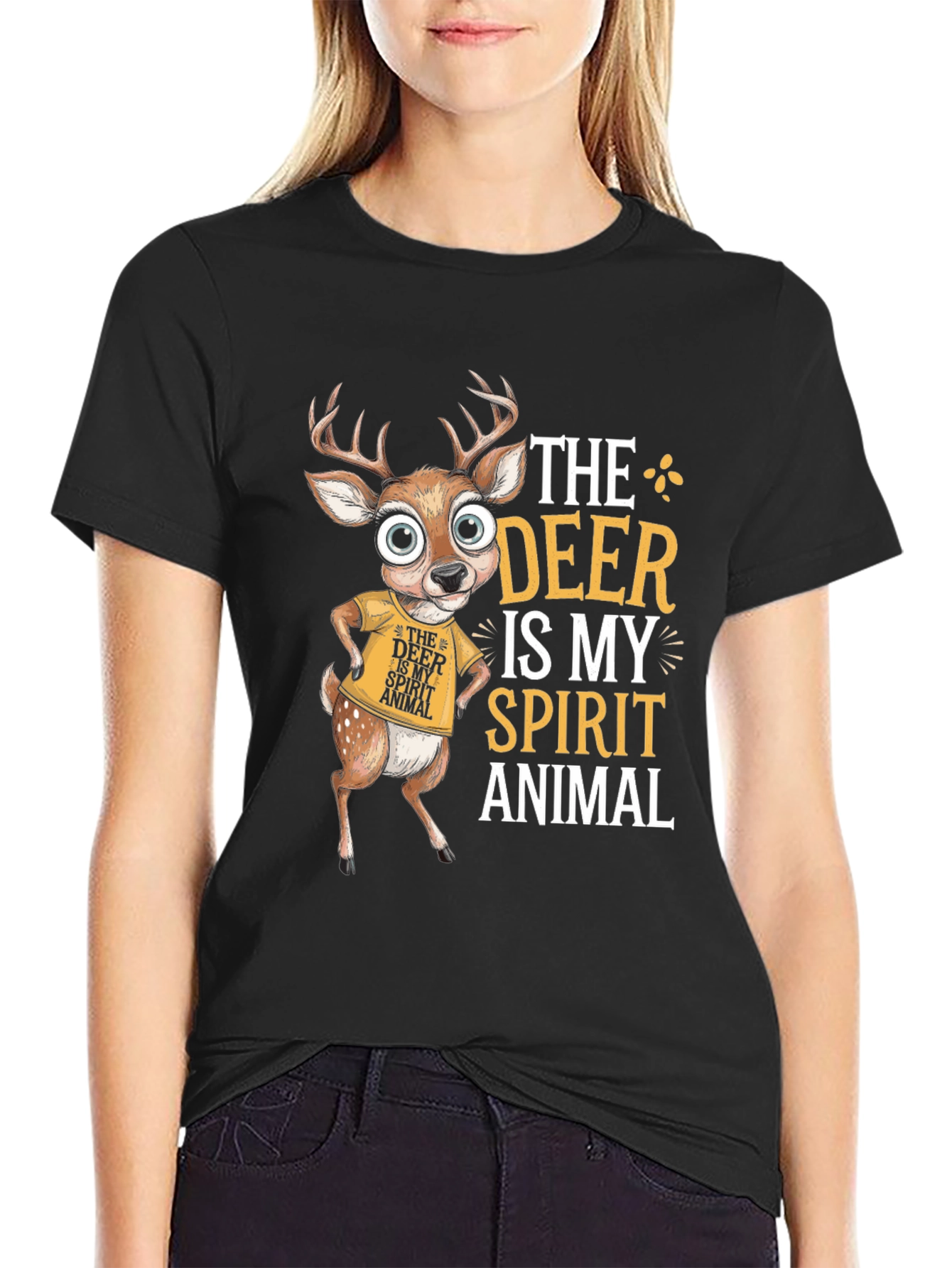 Black Deer Spirit Animal Graphic T-Shirt - Funny Deer Lover Tee view 2