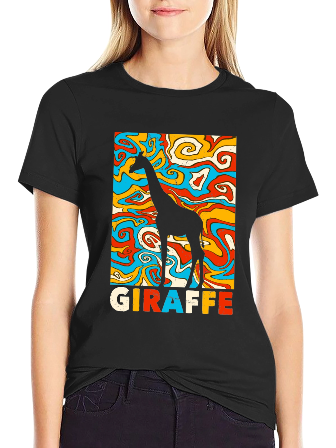 Black Groovy Giraffe Graphic Tee - Retro Style view 2