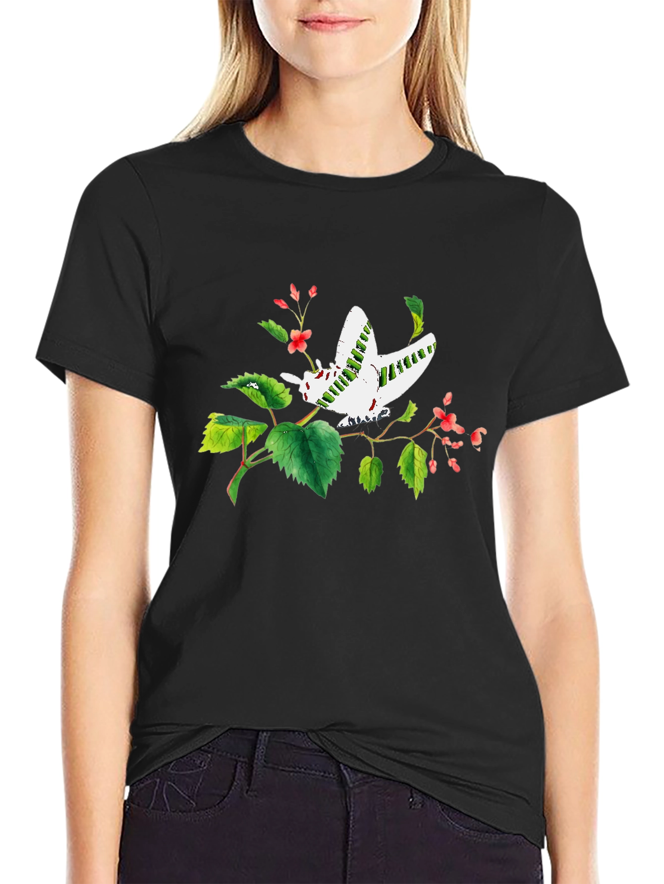 Black Butterfly Graphic Print Black T-Shirt view 2