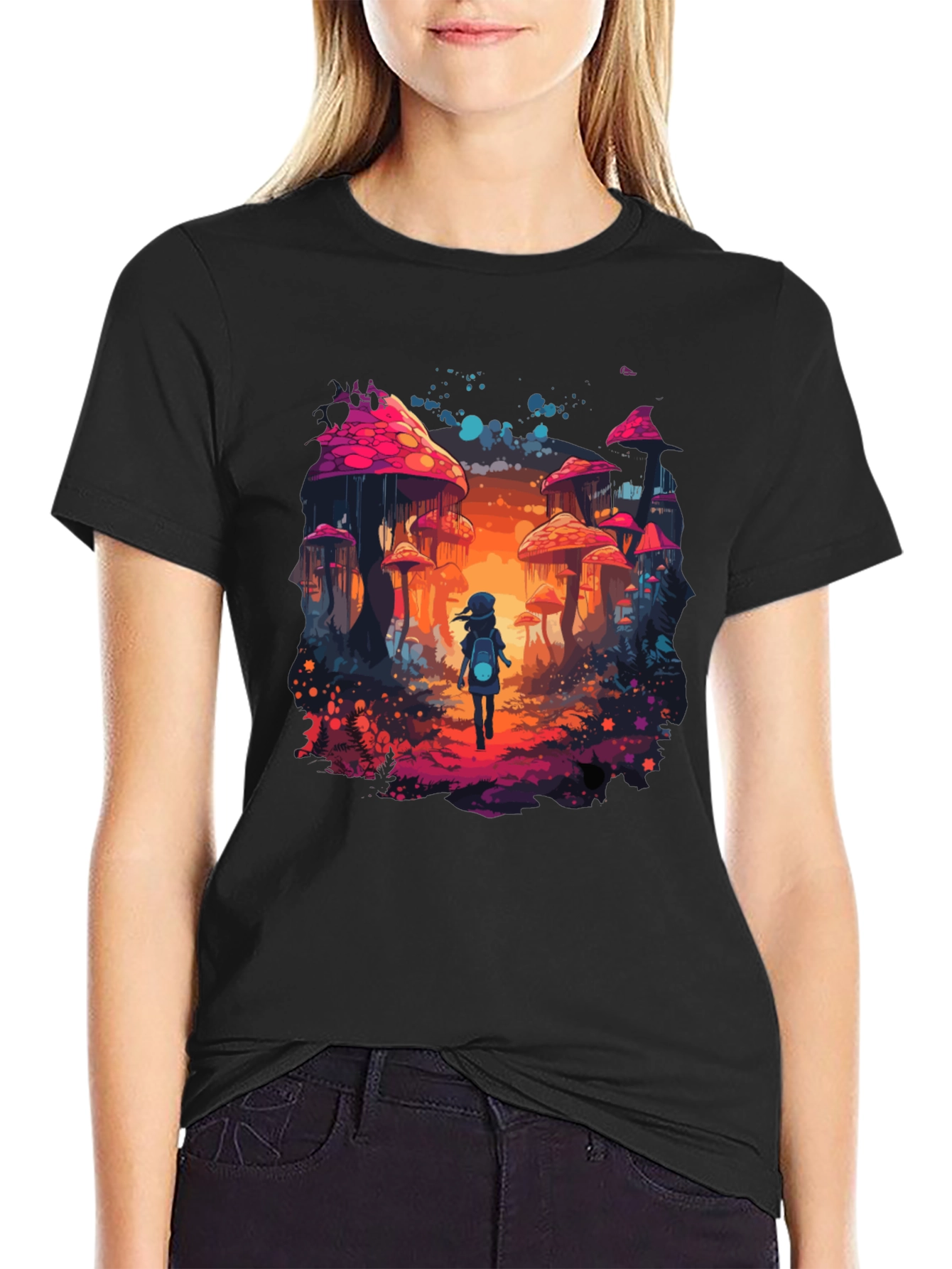 Black Mushroom Fantasy Graphic Tee - Unique Unisex Design view 2