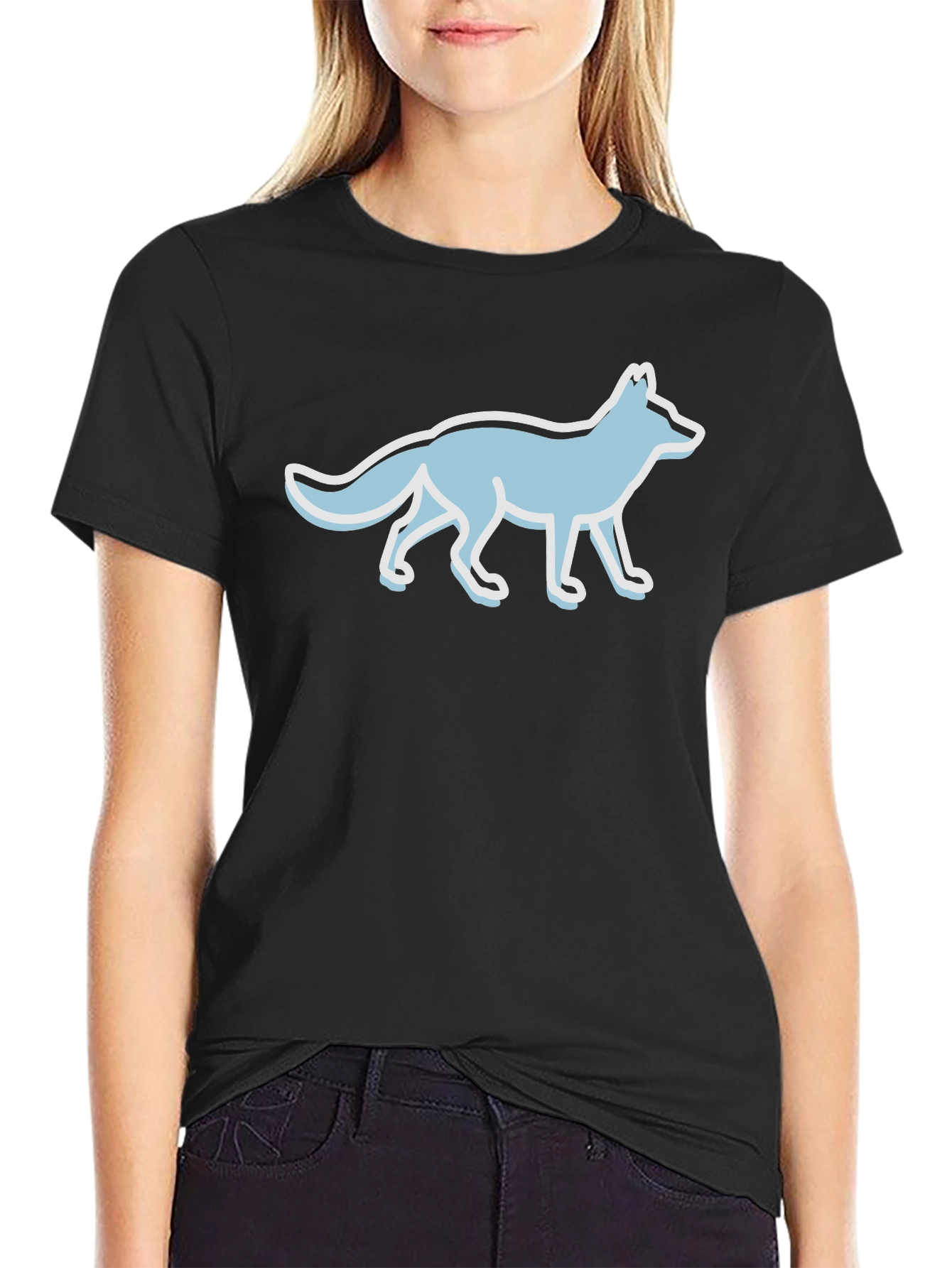 Black Stylish Black Tee with Cool Fox Graphic view 2