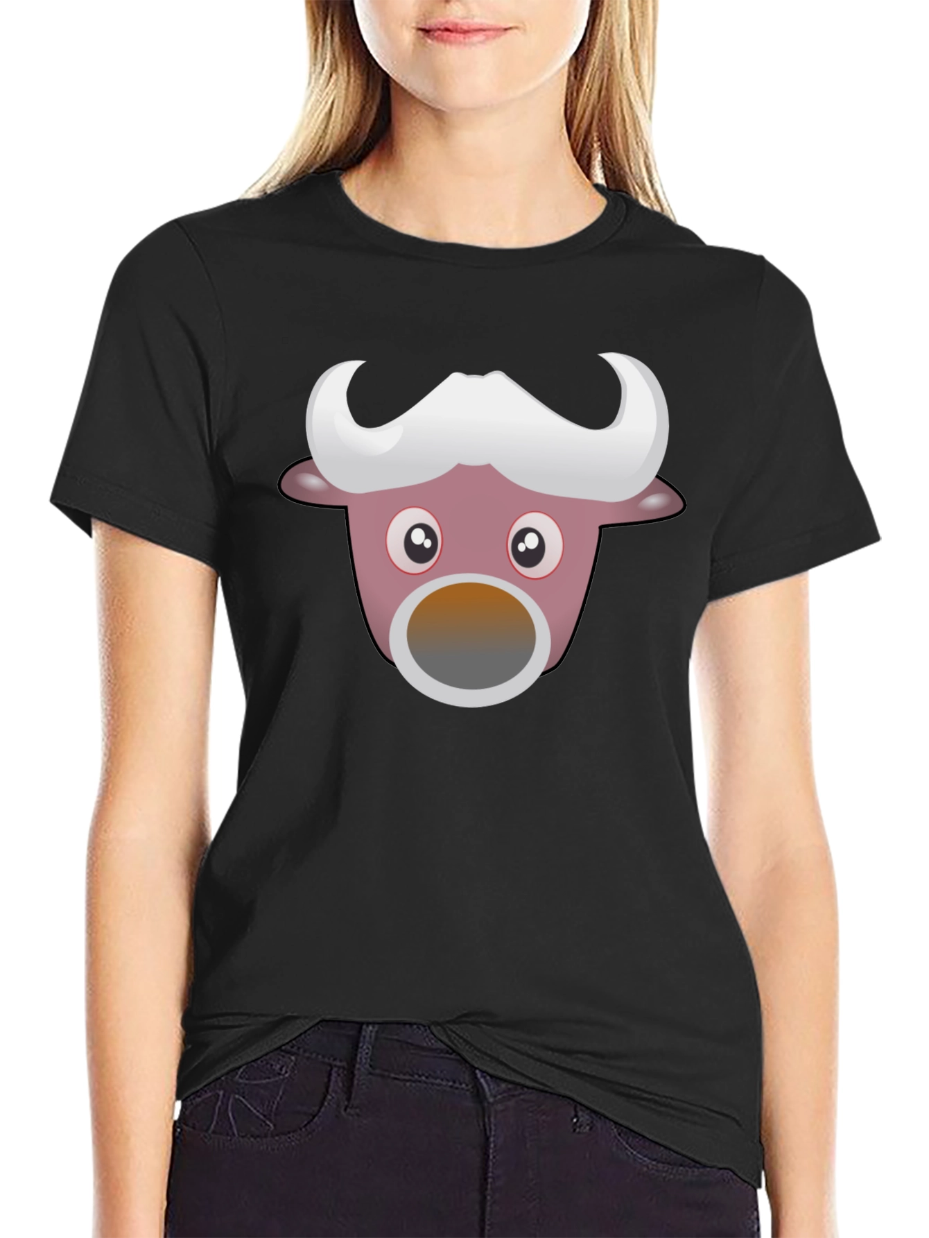 Black Funny Cartoon Animal Graphic Black T-Shirt view 2