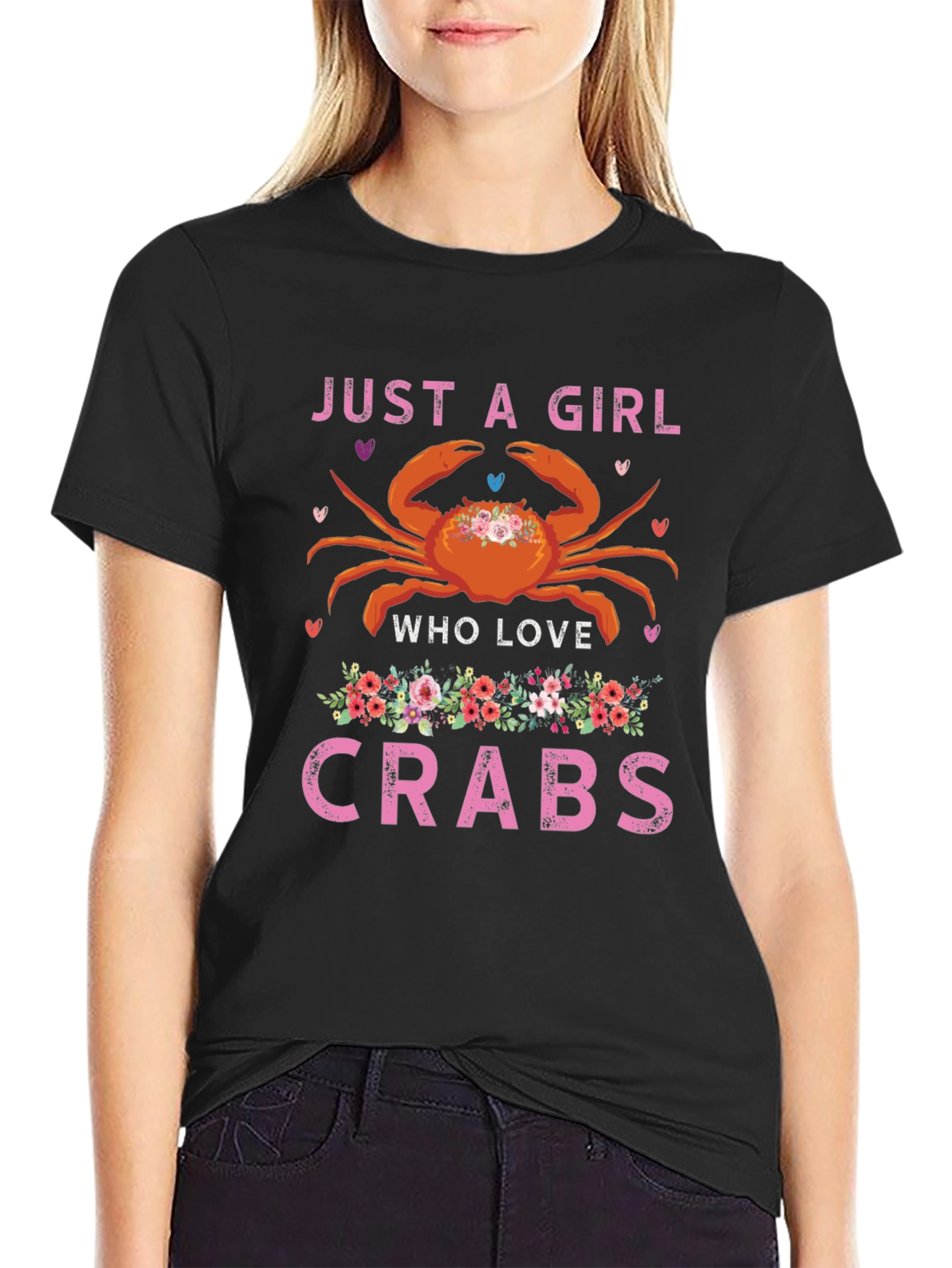 Black Just a Girl Who Loves Crabs T-Shirt view 2