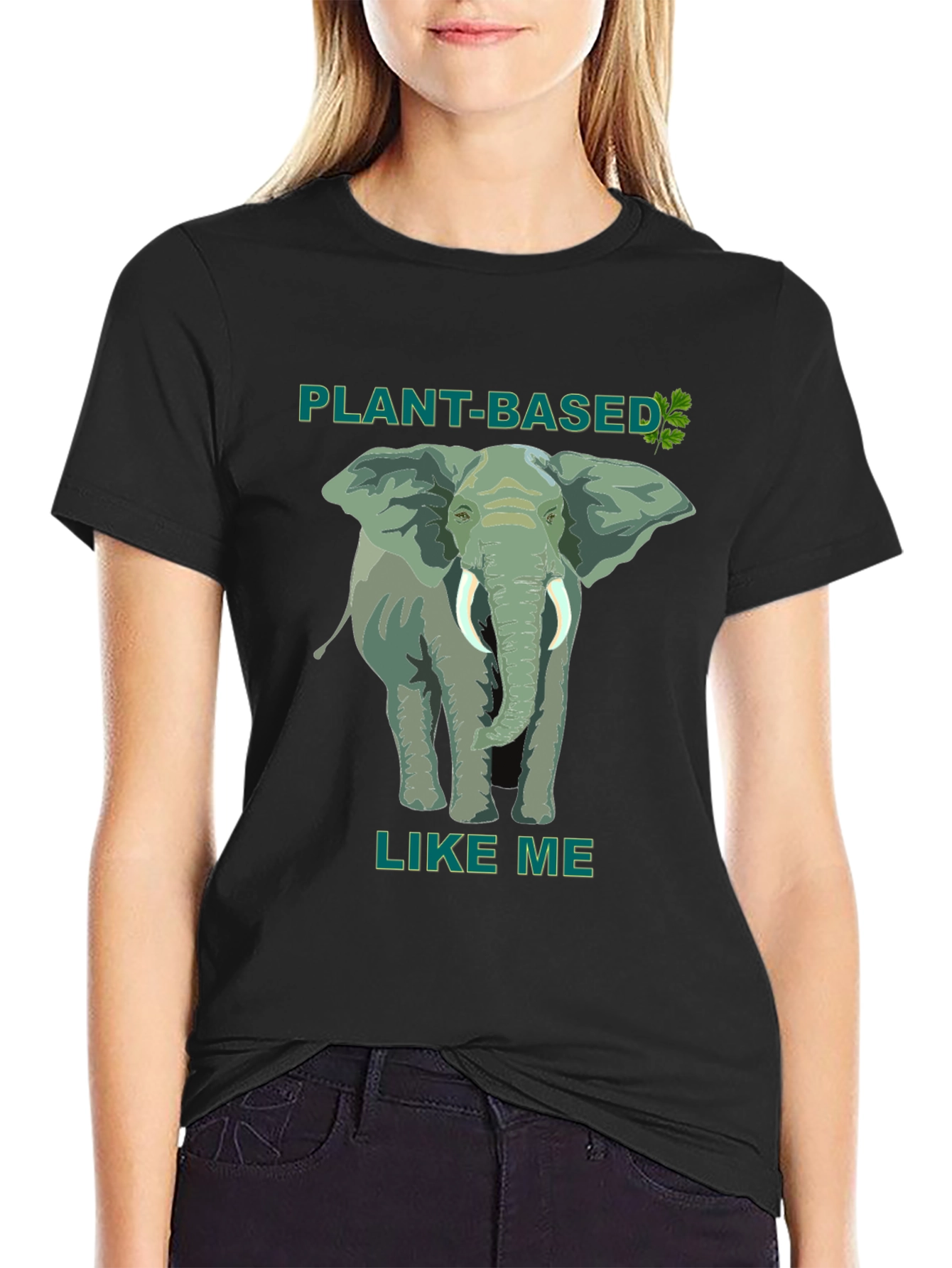 Black Plant-Based Elephant Graphic Tee view 2