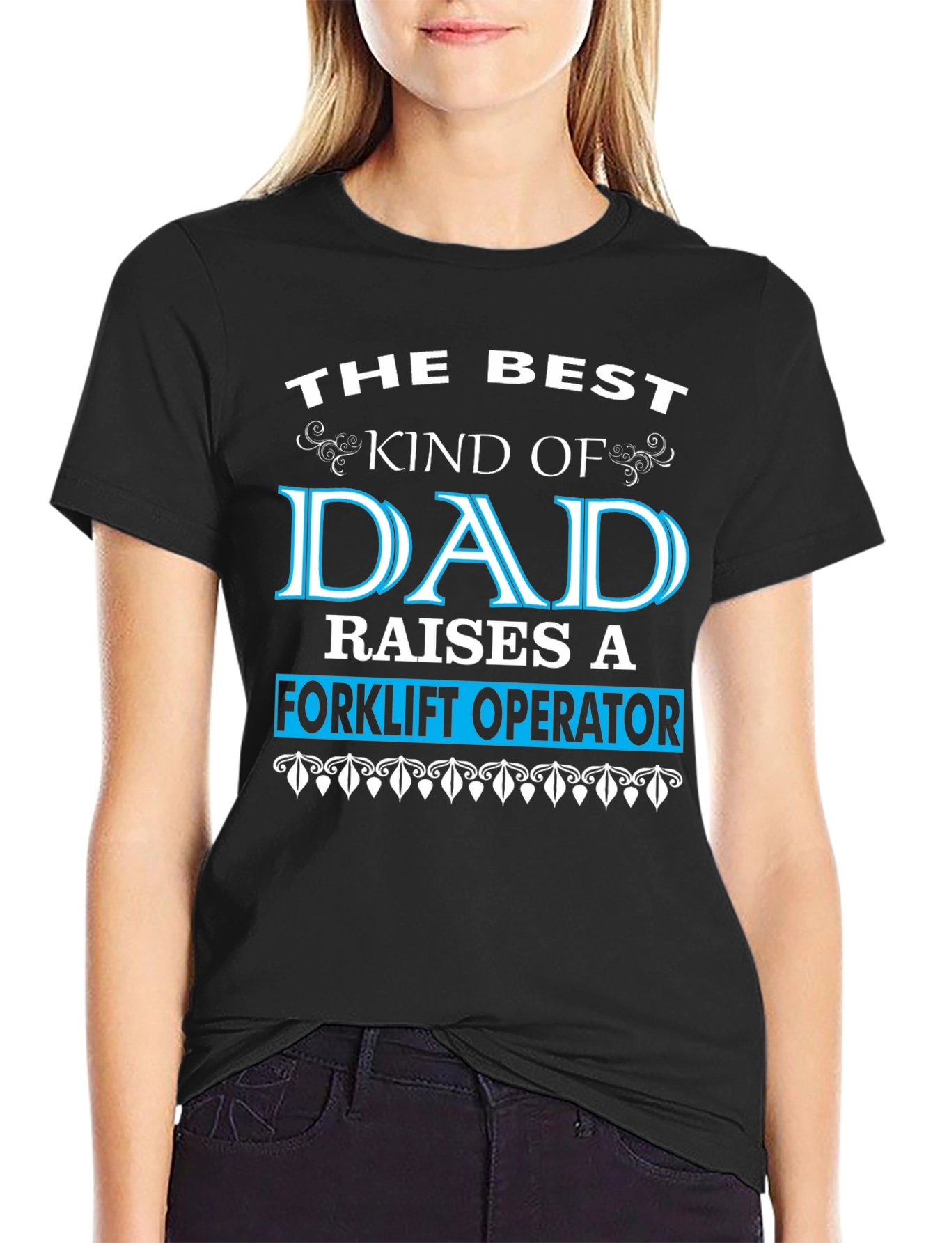 Black Best Dad Raises Forklift Operator Graphic T-Shirt view 2