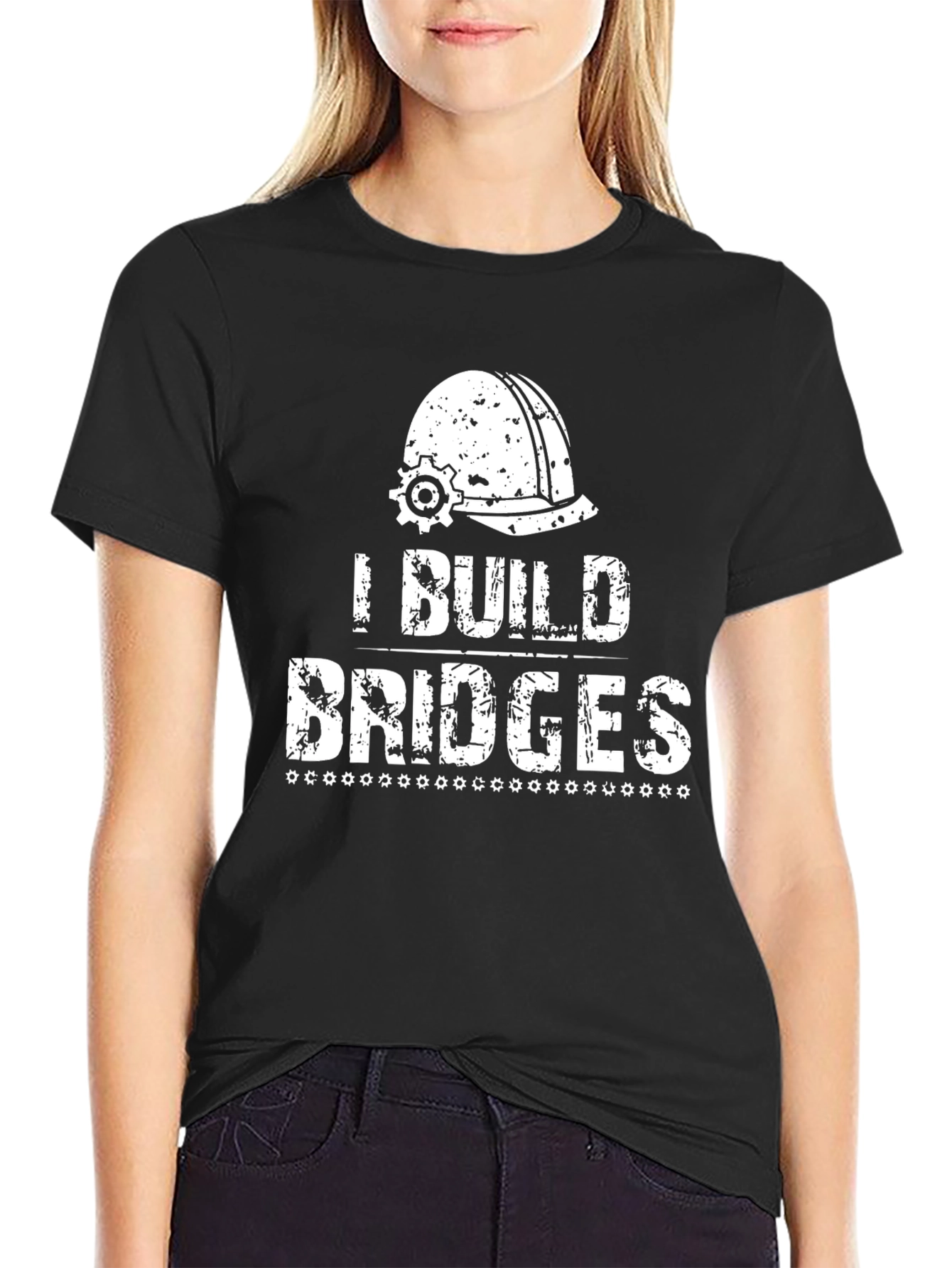Black I Build Bridges Graphic T-Shirt - Construction Worker Tee view 2