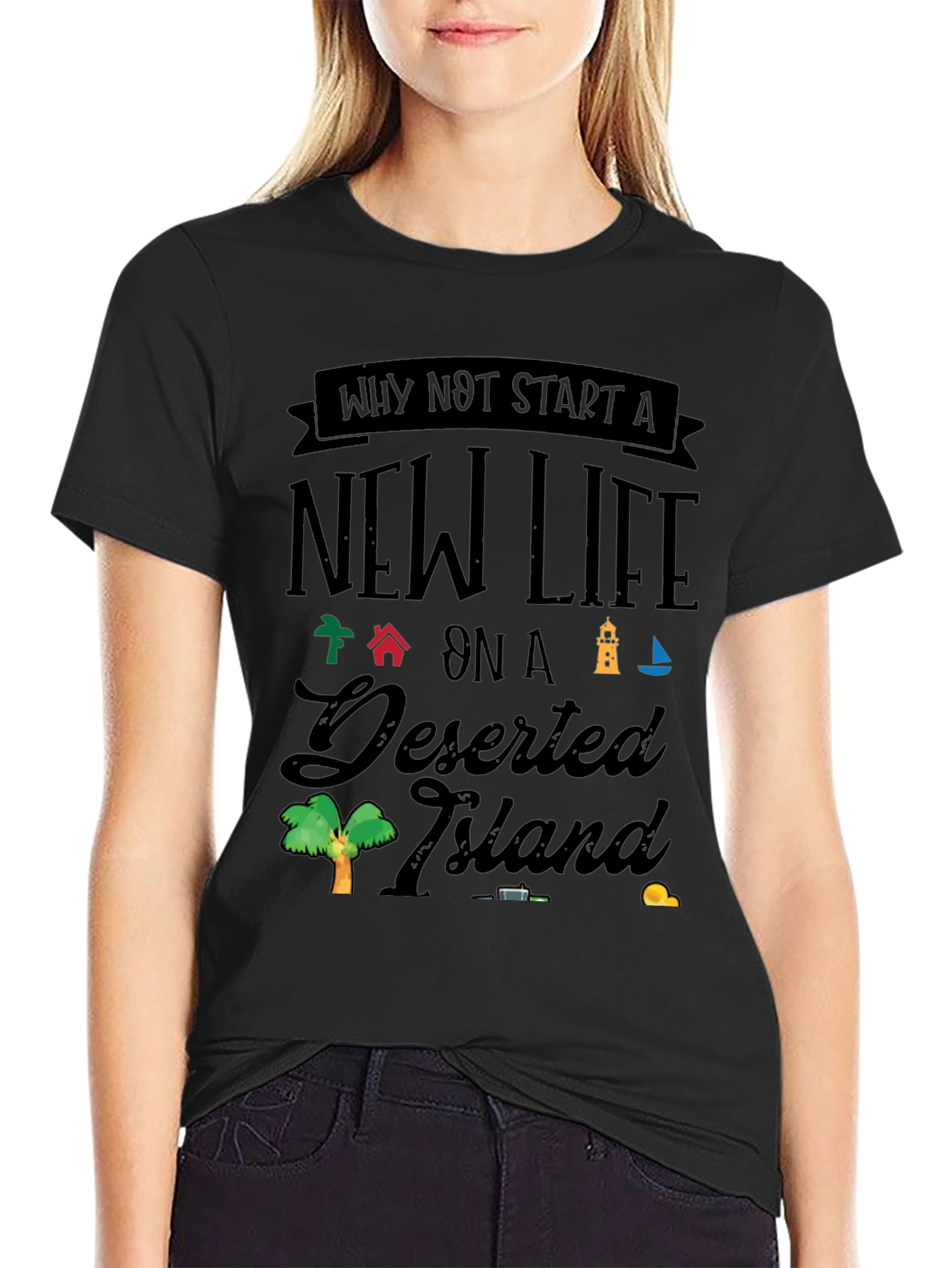 Black New Life on a Deserted Island T-Shirt view 2