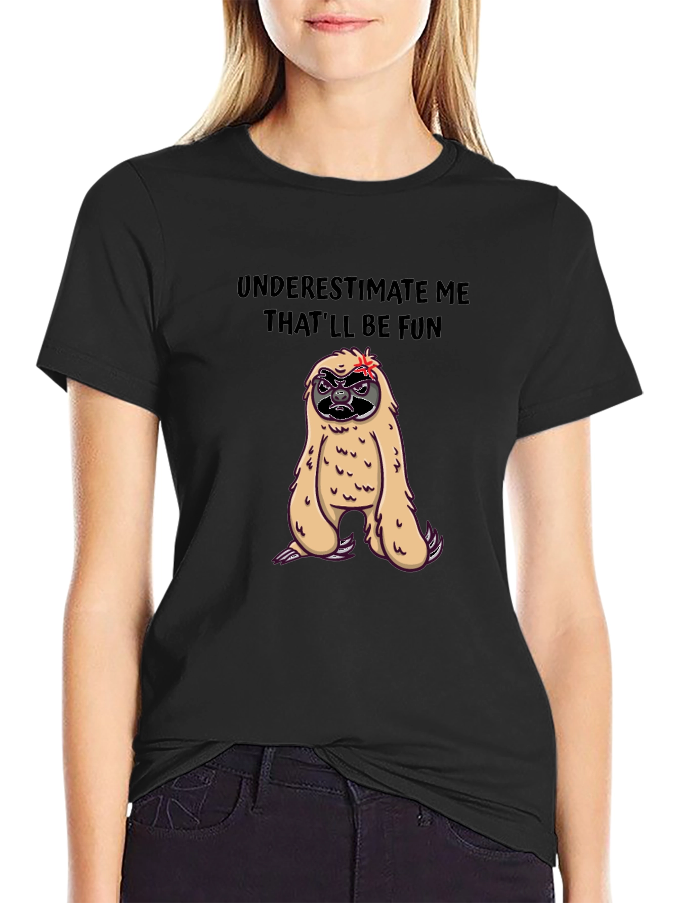 Black Funny Sloth Graphic Tee - Underestimate Me T-Shirt view 2