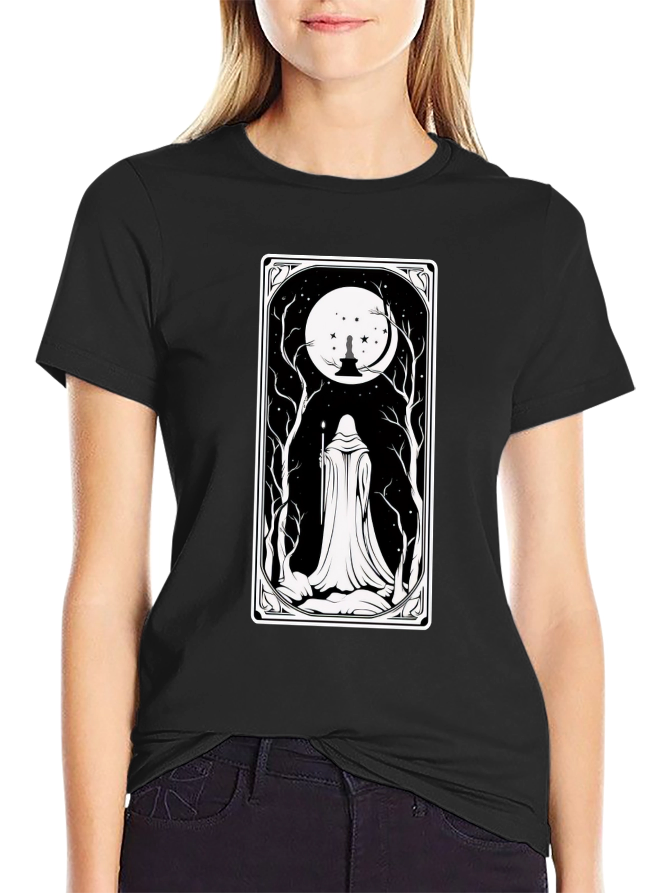 Black Mystic Night Tarot Card T-Shirt view 2