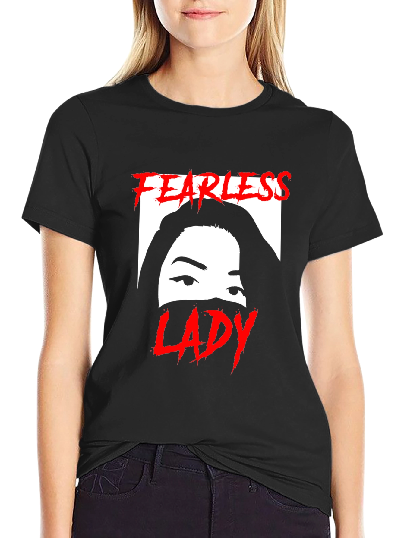 Black Fearless Lady Graphic T-Shirt - Unisex Black Tee view 2