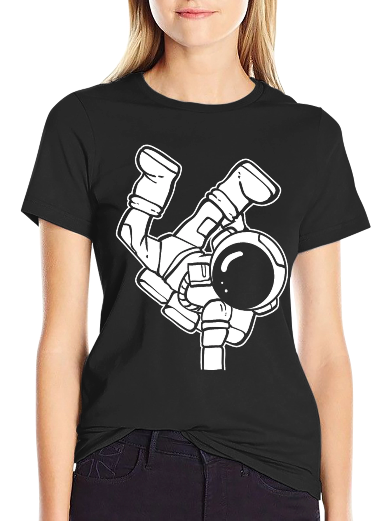 Black Astronaut Graphic Tee - Unique Design, Stylish Black Shirt view 2