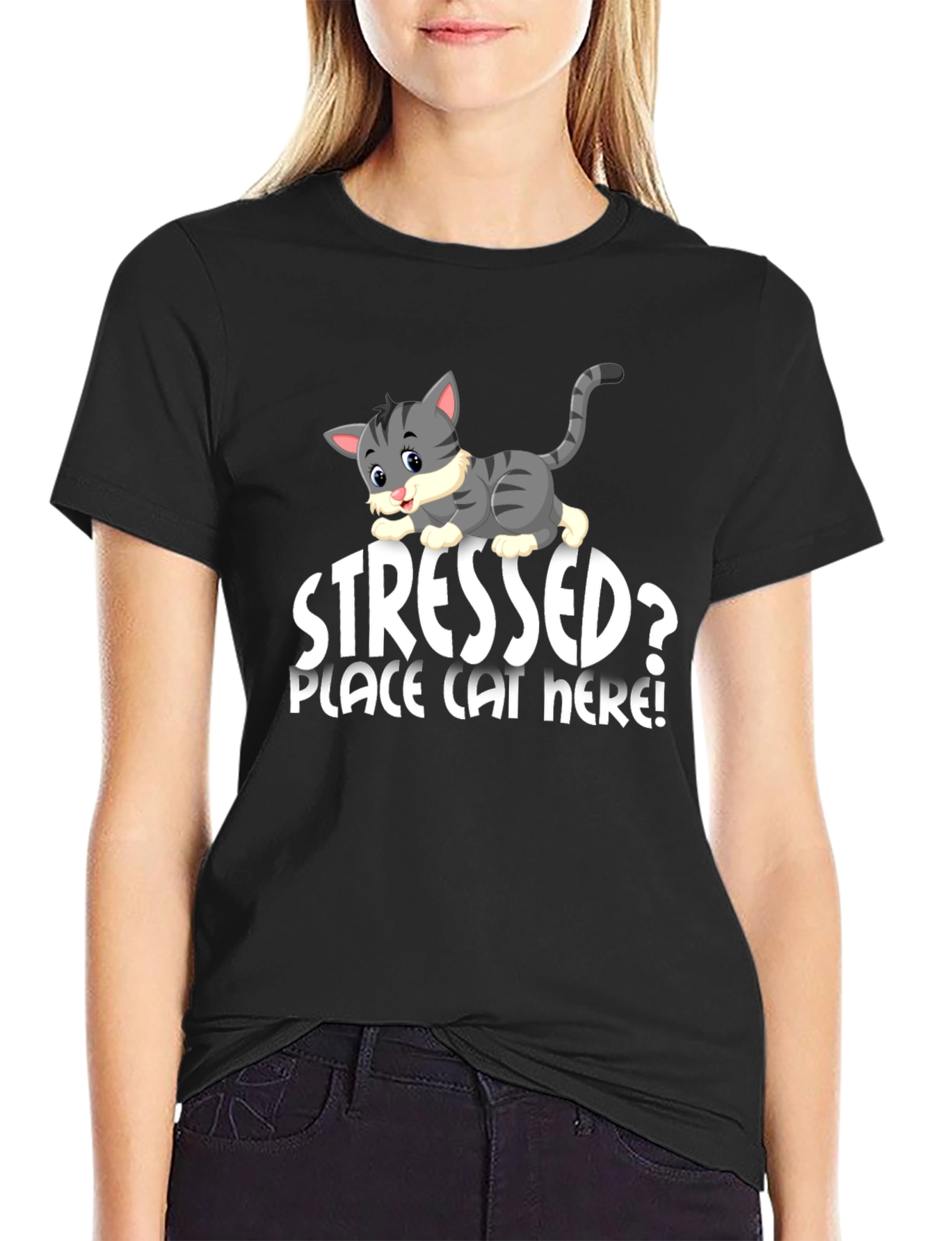 Black Stressed? Place Cat Here T-Shirt view 2