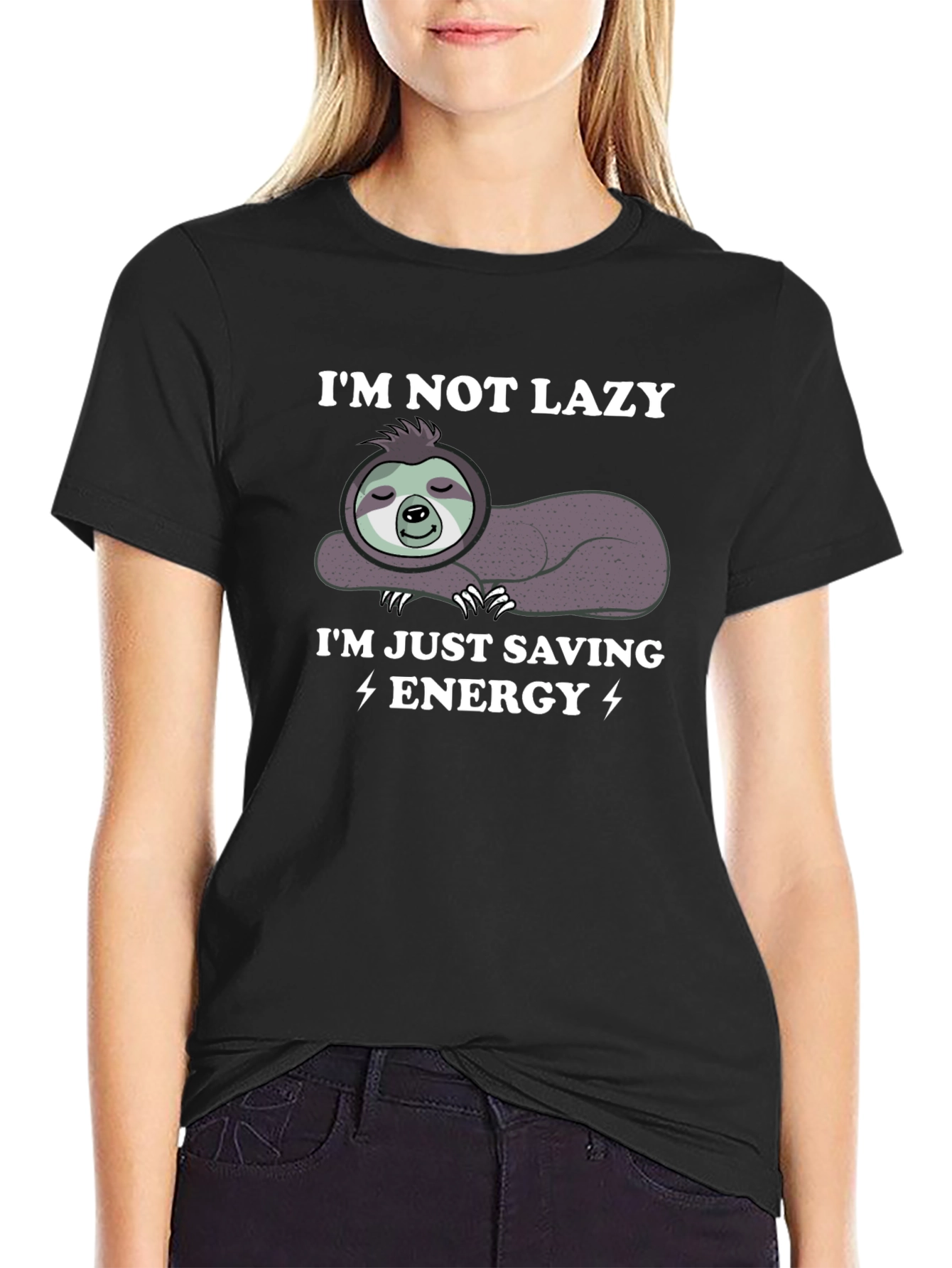 Black I'm Not Lazy I'm Just Saving Energy Sloth Graphic Tee view 2