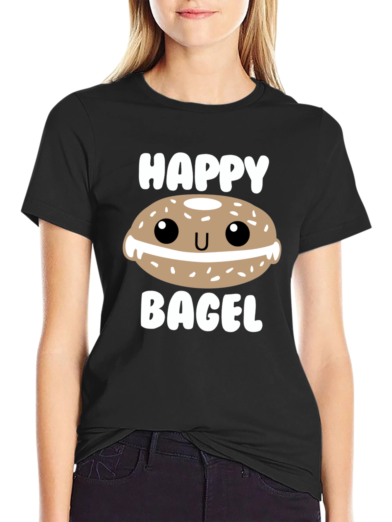Black Happy Bagel Graphic T-Shirt view 2