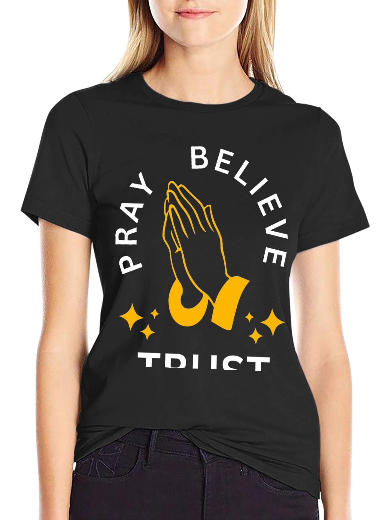 Black Pray Believe Trust Graphic Tee view 2