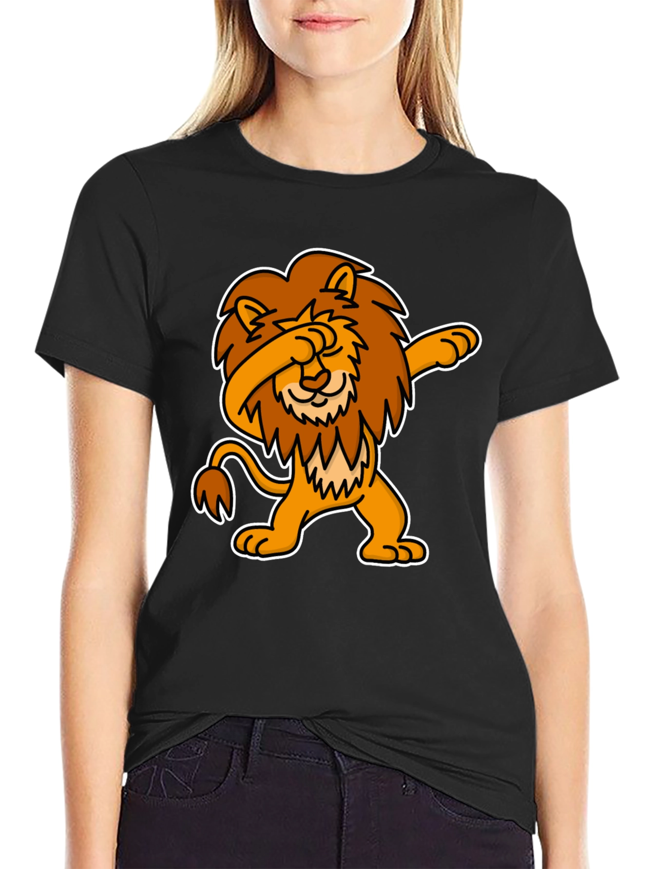 Black Dabbing Lion Graphic Tee - Black Cotton T-Shirt view 2