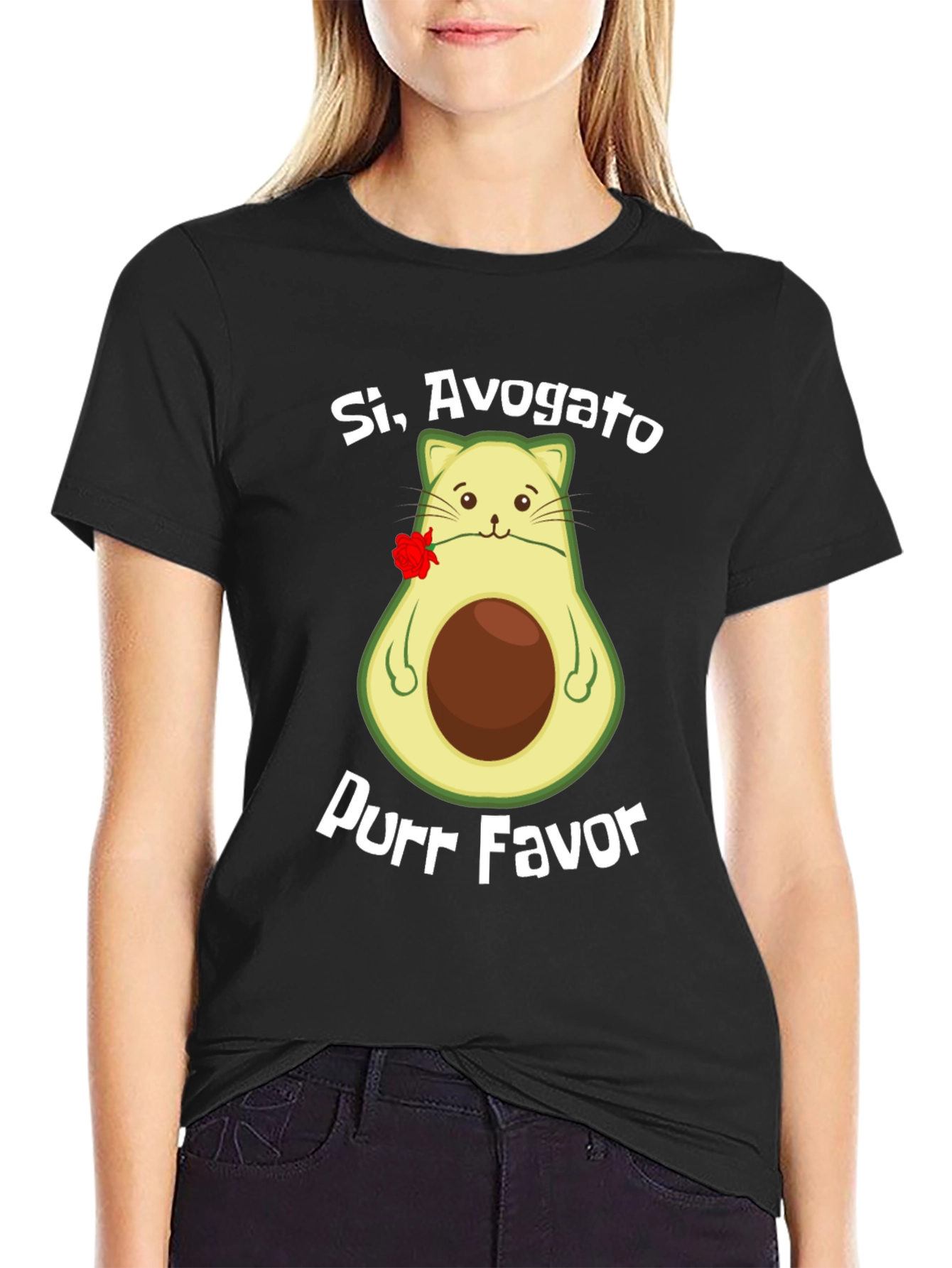 Black Si, Avogato Purr Favor T-Shirt - Avocado Cat Humor Tee view 2