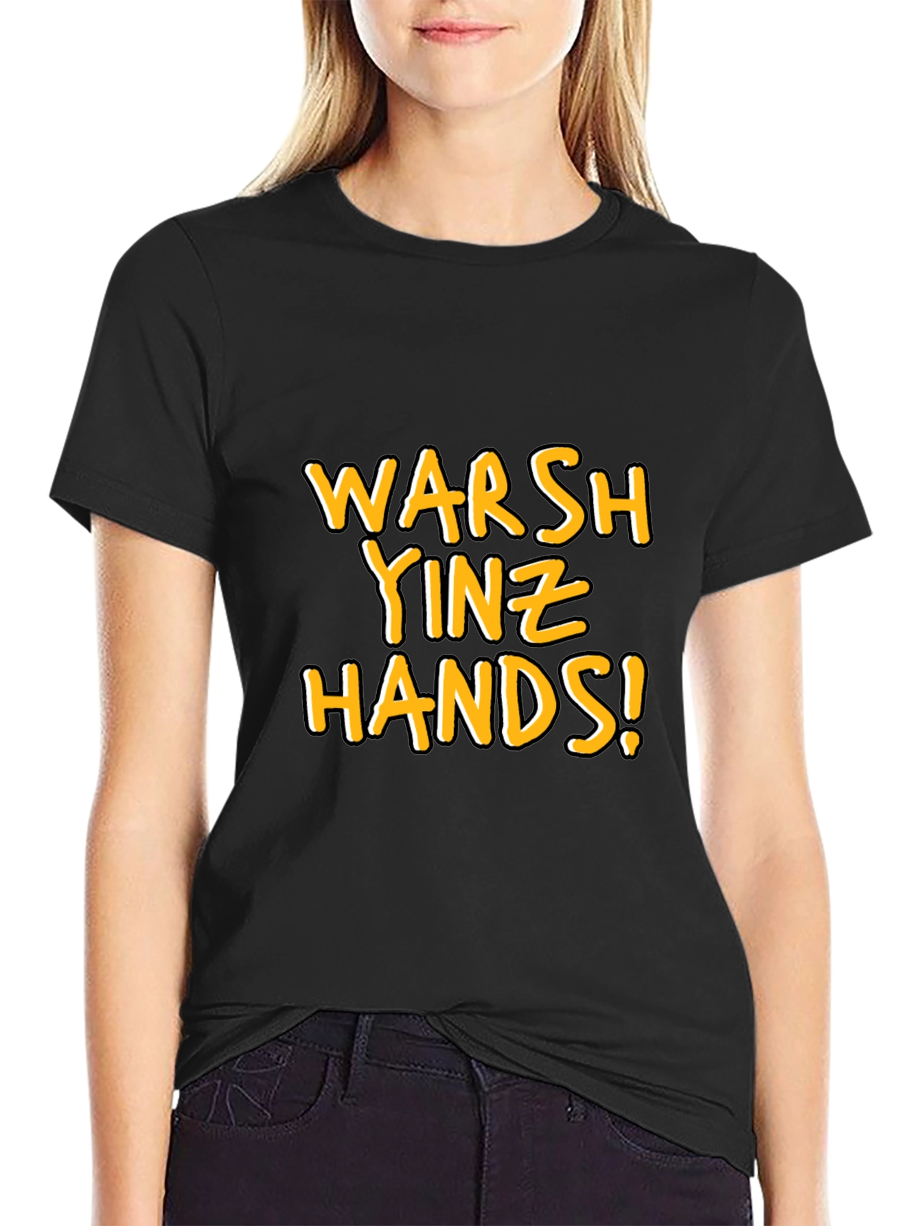Black Warsh Yinz Hands! Novelty Graphic Tee view 2