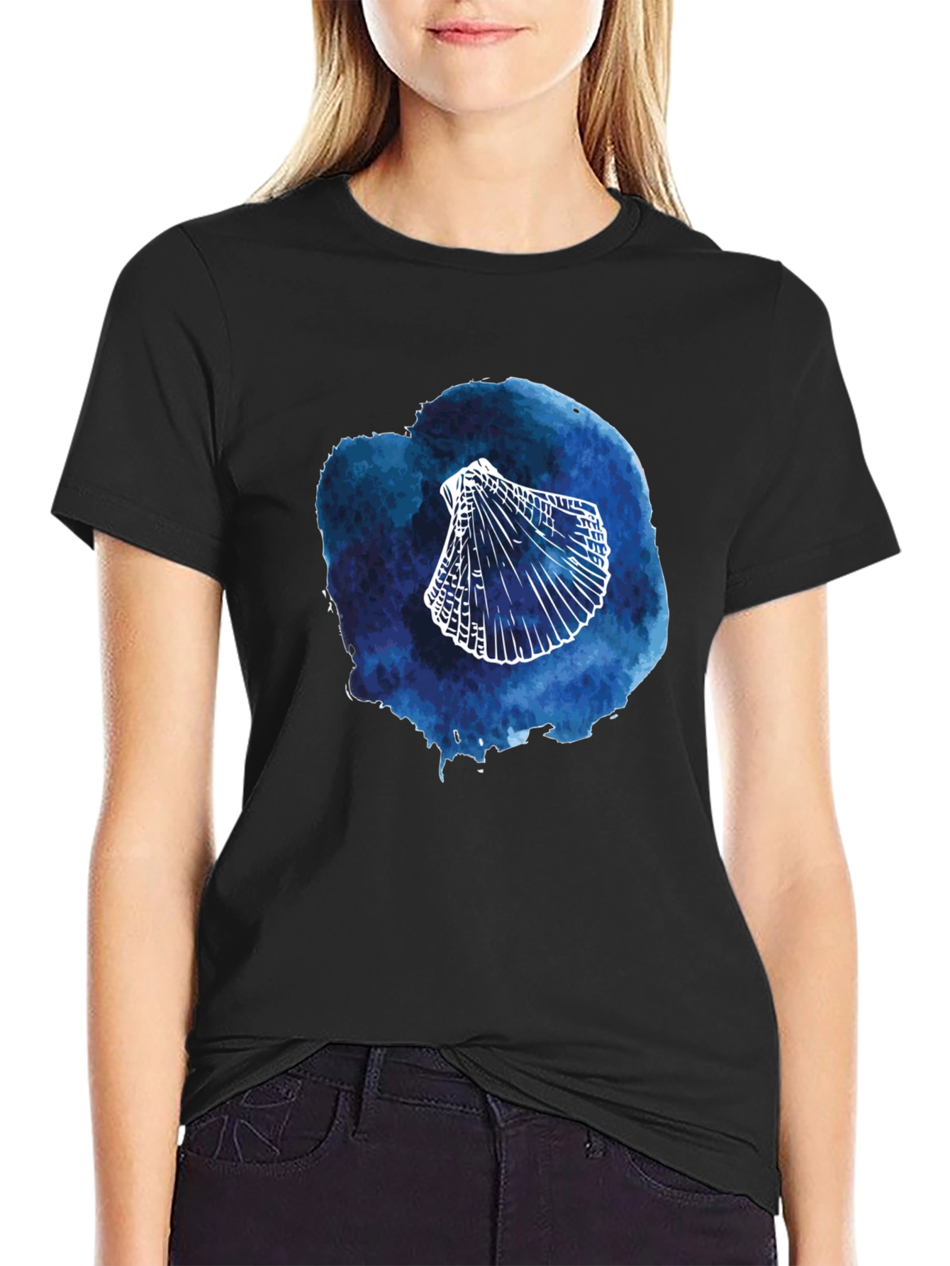 Black Watercolor Seashell Graphic T-Shirt view 2