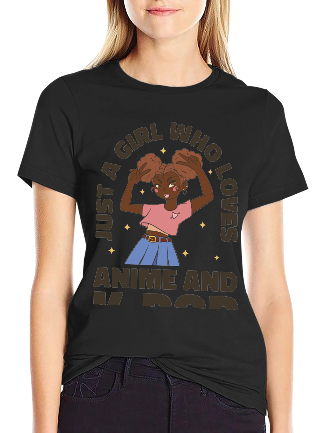Black Anime & K-Pop Girl's Graphic T-Shirt view 2