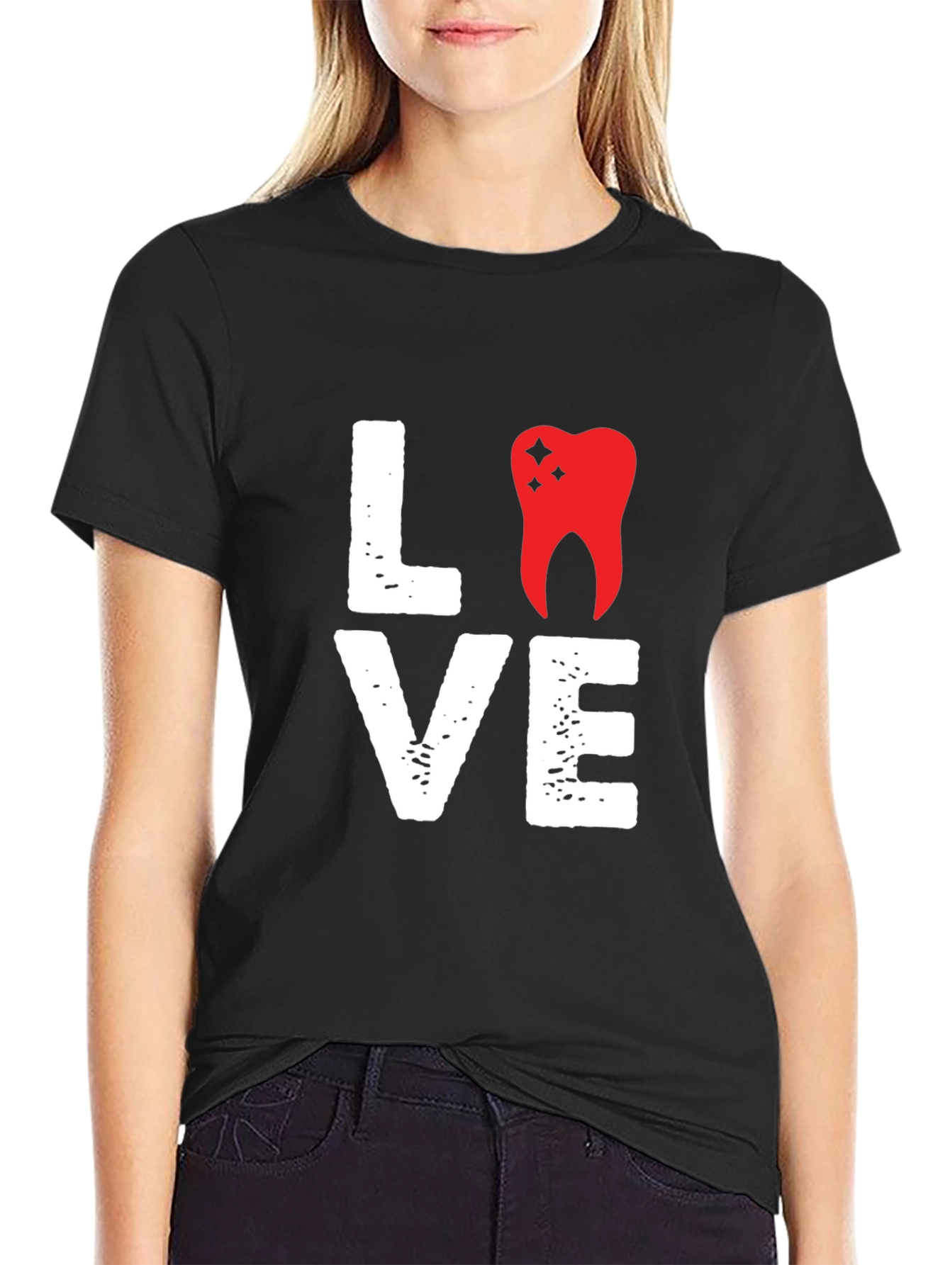 Black Love Tooth T-Shirt - Dentist Gift view 2