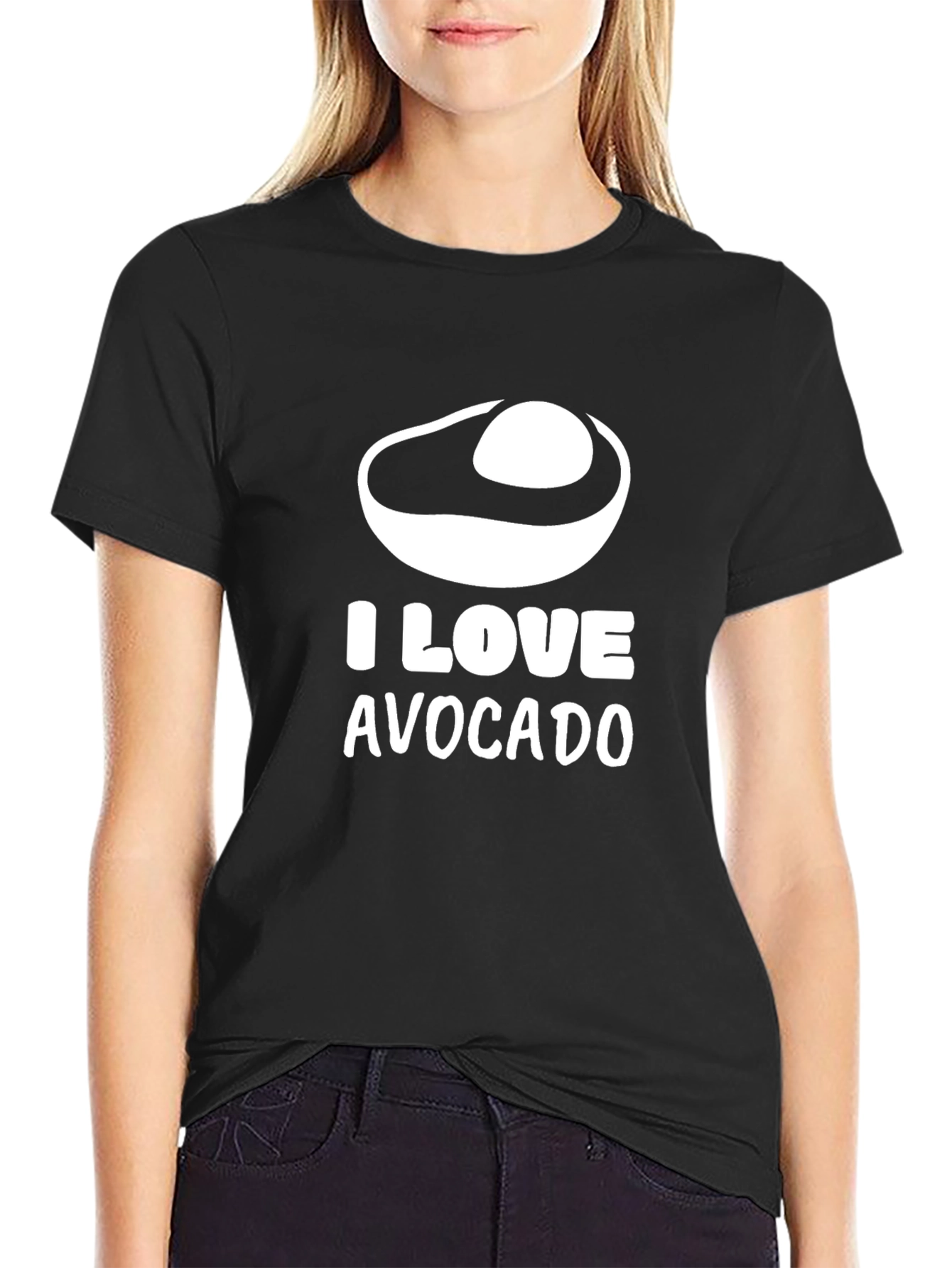 Black I Love Avocado T-Shirt, Unisex Black Tee view 2