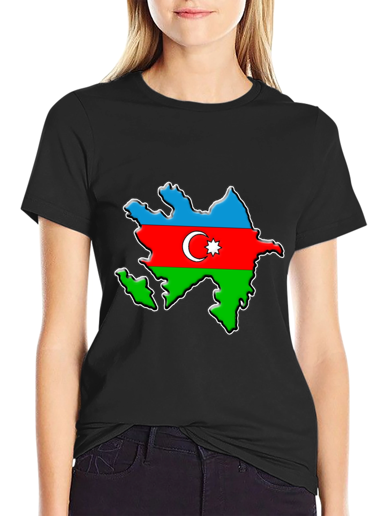 Black Azerbaijan Flag Map T-Shirt - Patriotic Pride Tee view 2