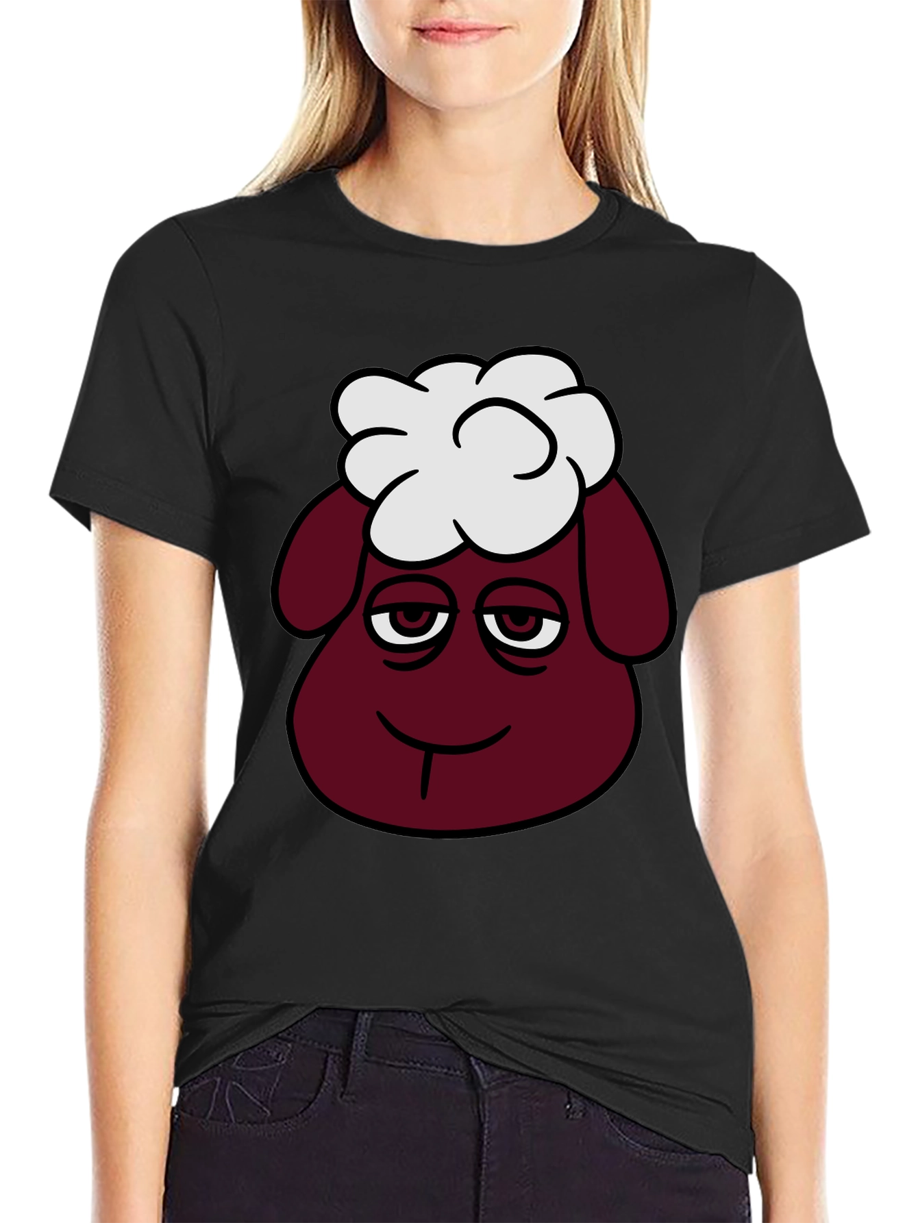 Black Funny Sheep Head Graphic T-Shirt view 2