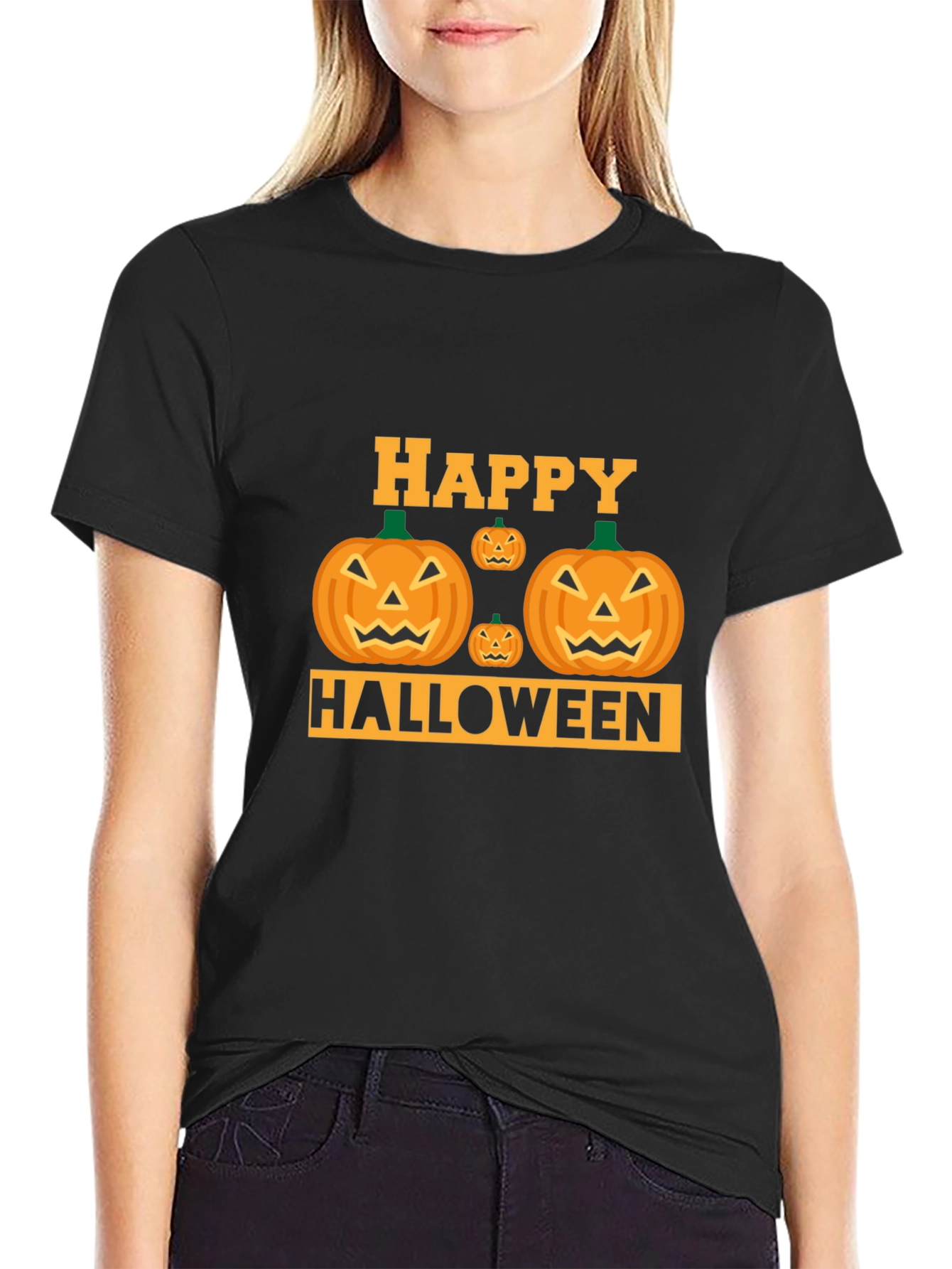 Black Happy Halloween Pumpkin T-Shirt view 2