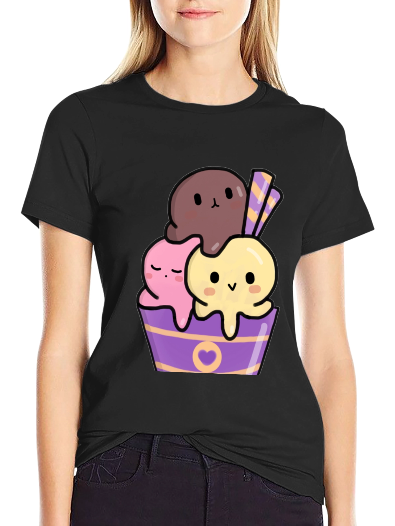 Black Cute Kawaii Ice Cream Graphic Tee view 2