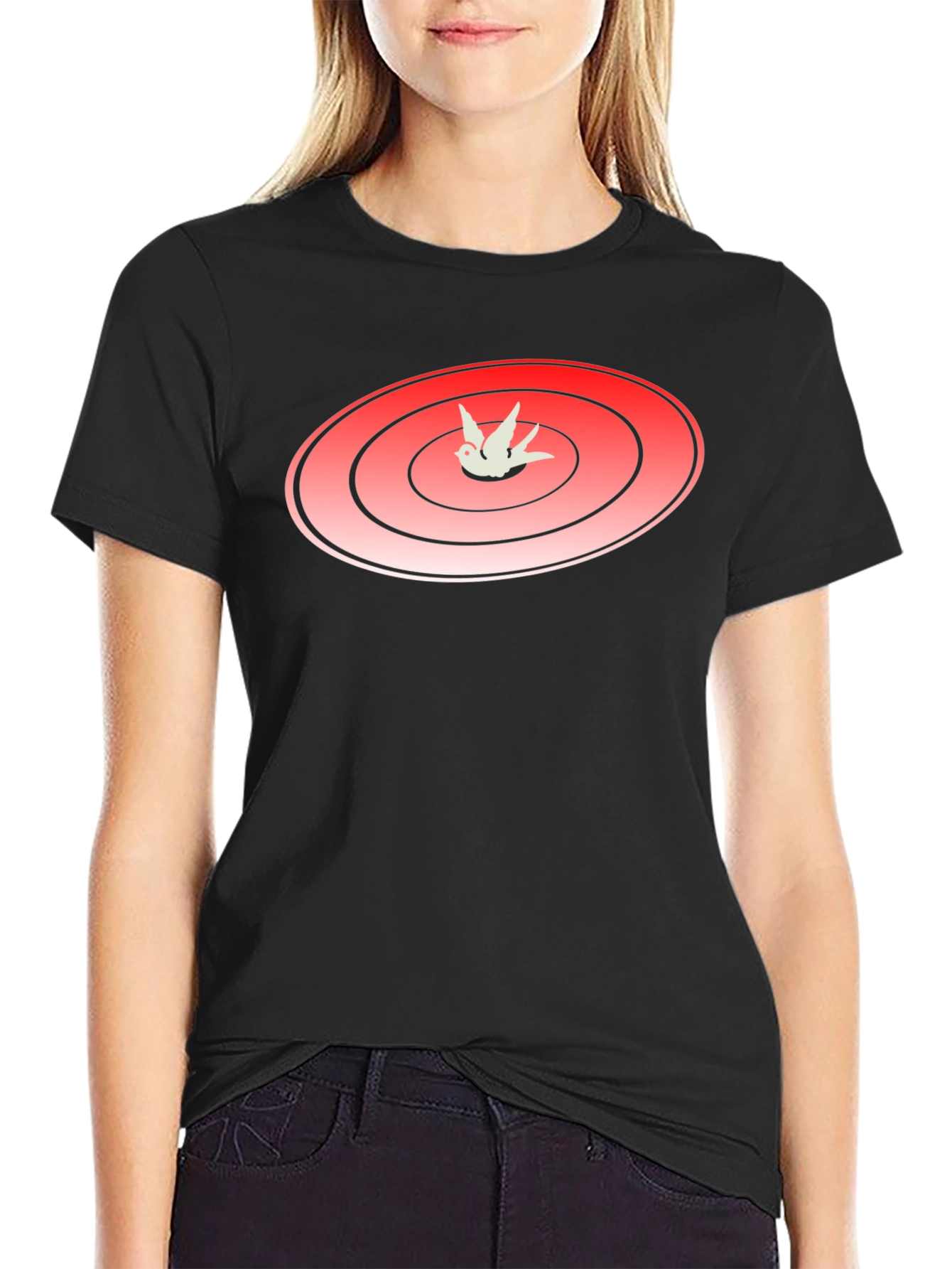 Black Red Target with Bird Graphic T-Shirt view 2