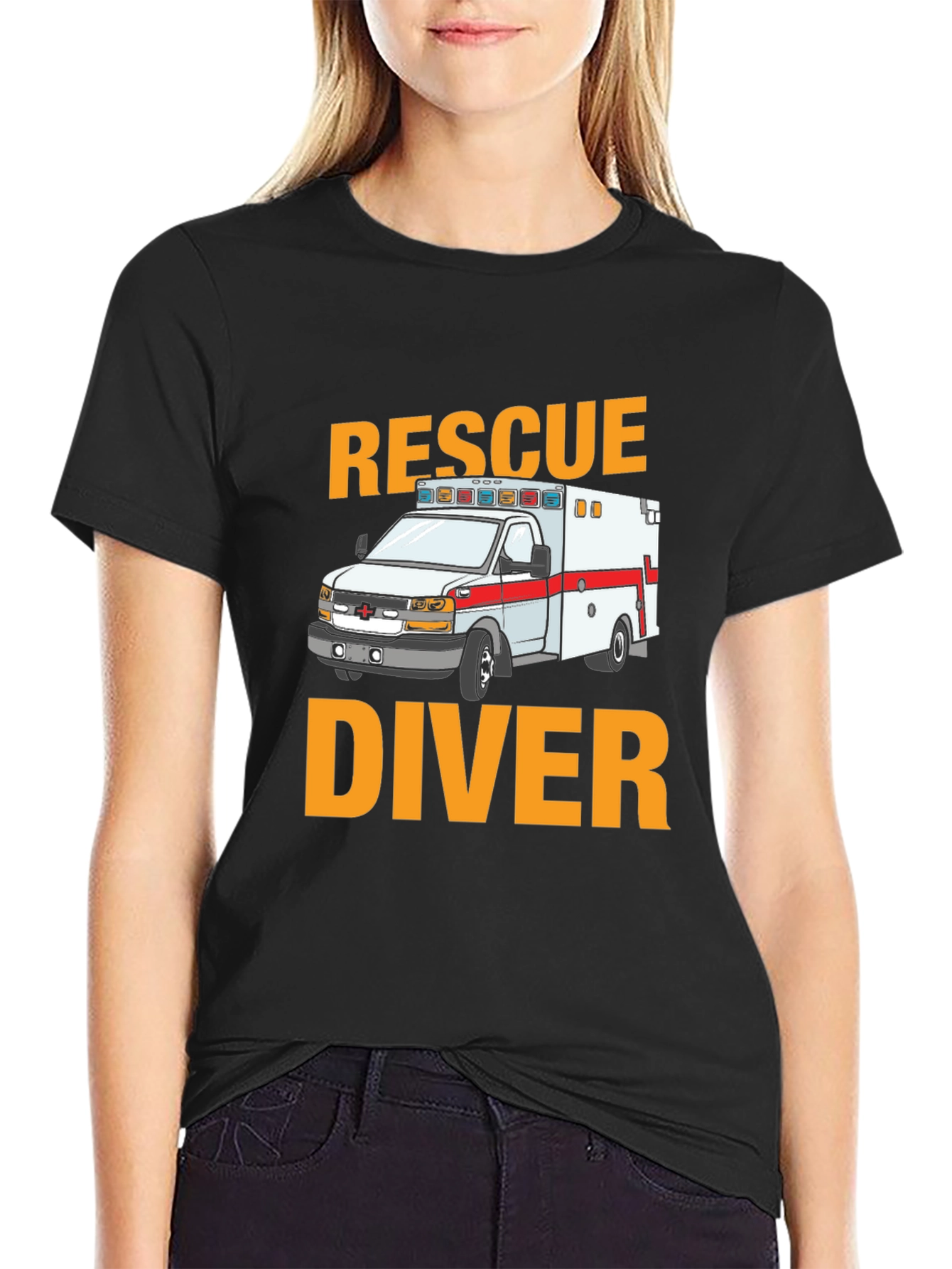 Black Rescue Diver Ambulance Graphic T-Shirt view 2