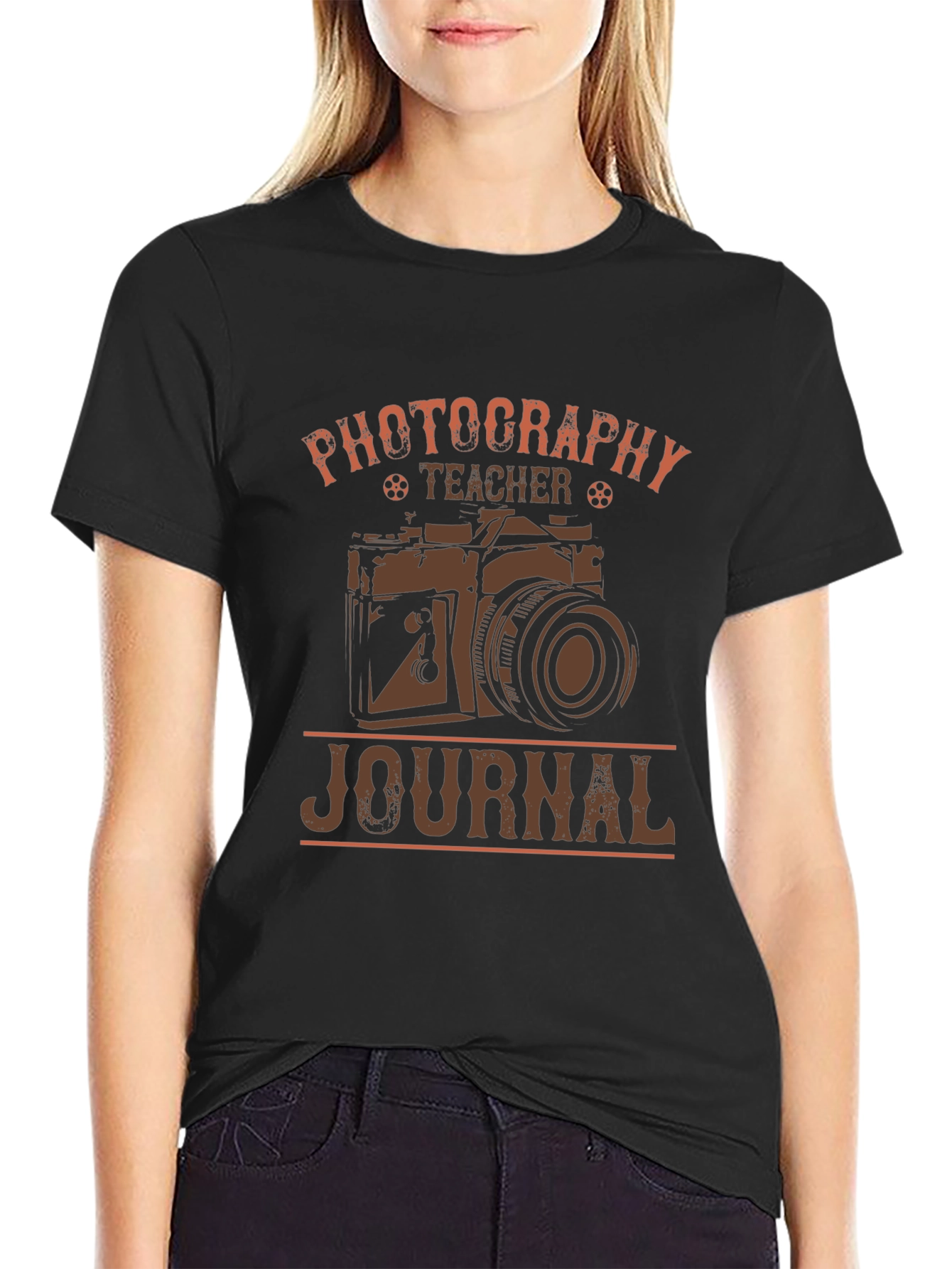 Black Photography Teacher Journal T-Shirt - Camera Design view 2