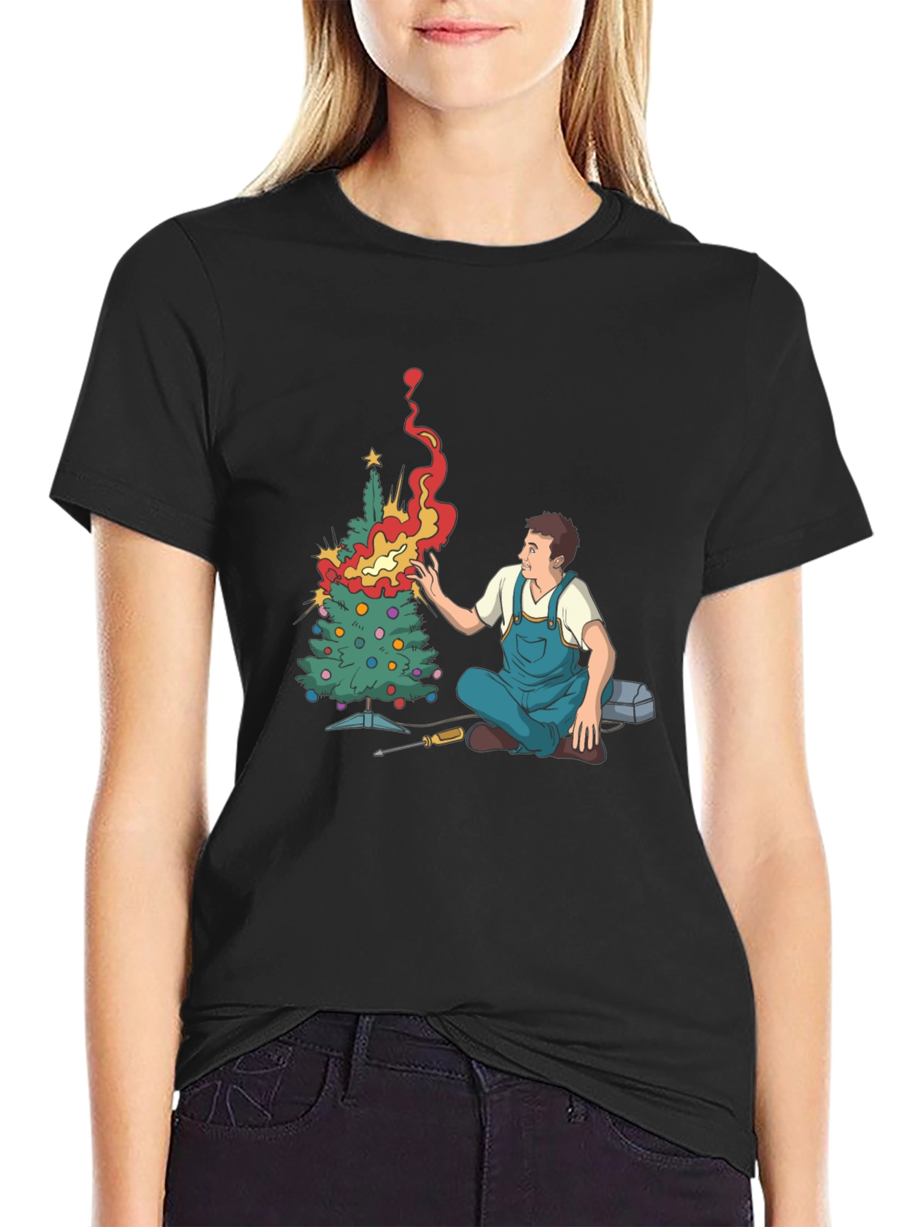 Black Burning Christmas Tree Graphic Tee view 2