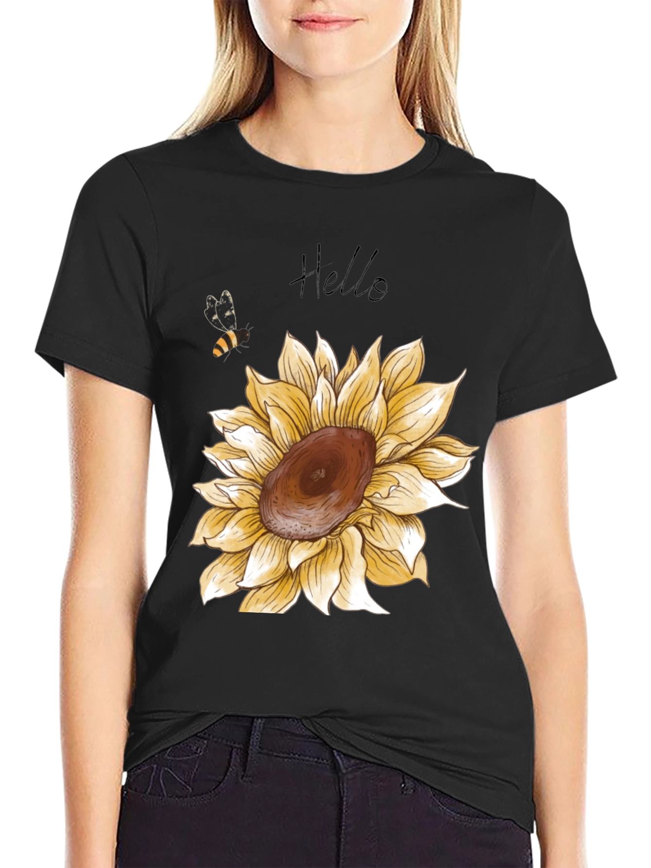 Black Sunflower Graphic Print Men's Black T-Shirt view 2