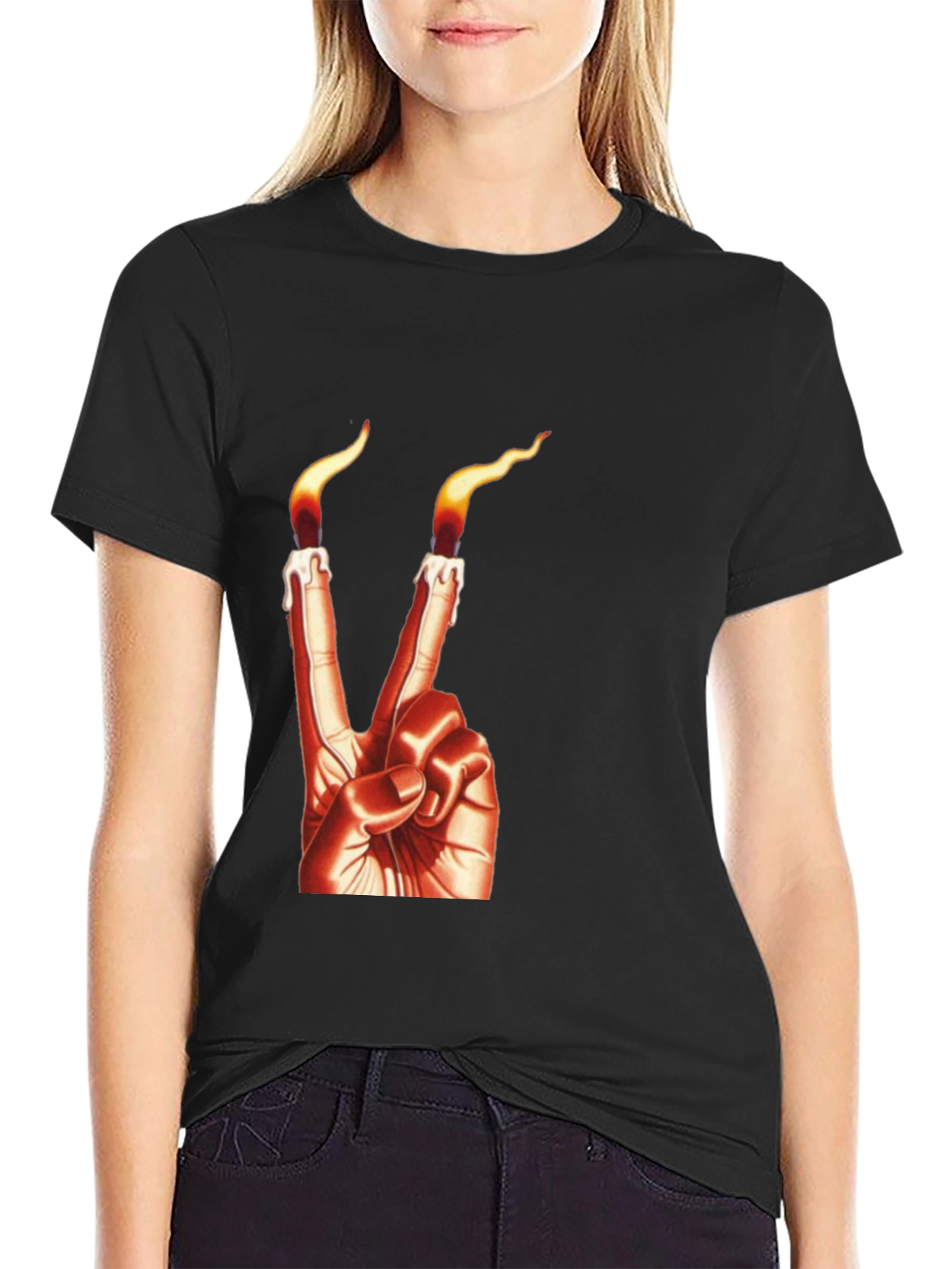 Black Candle Finger Peace Sign Graphic Tee view 2