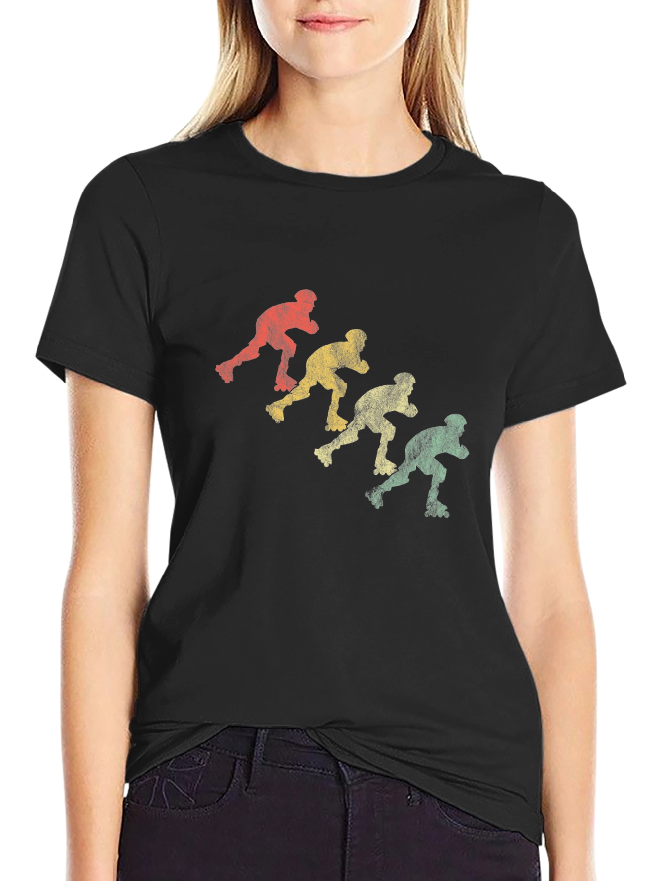 Black Retro Roller Skater T-Shirt - Vintage Style Skate Design view 2