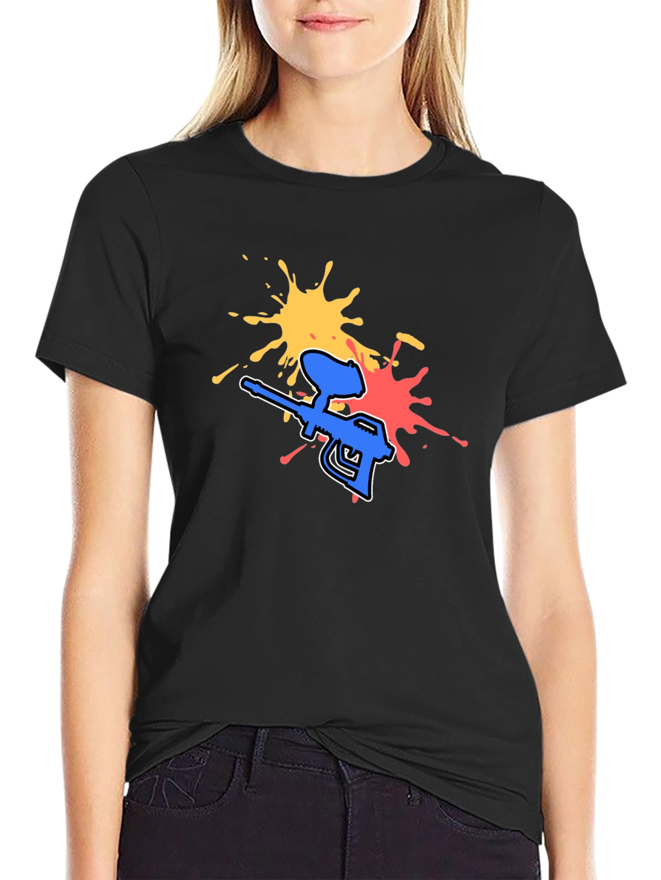 Black Paintball Splatter Graphic T-Shirt - Casual Tee view 2