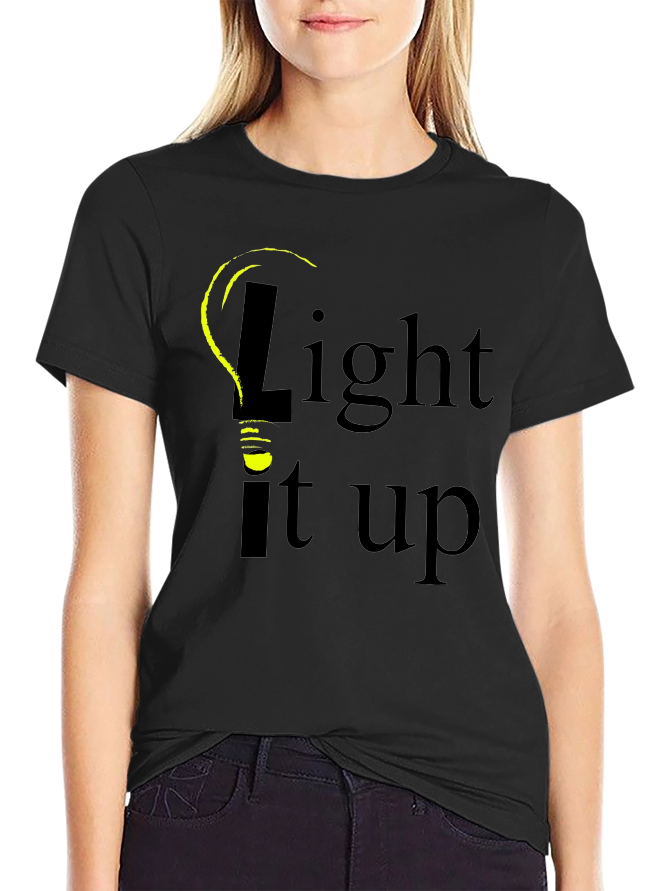 Black Light It Up Graphic Tee - Black Cotton T-Shirt view 2
