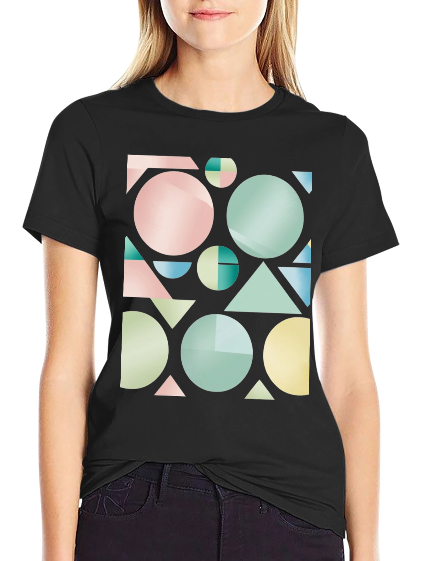 Black Geometric Shapes Graphic Tee - Modern Design T-Shirt view 2