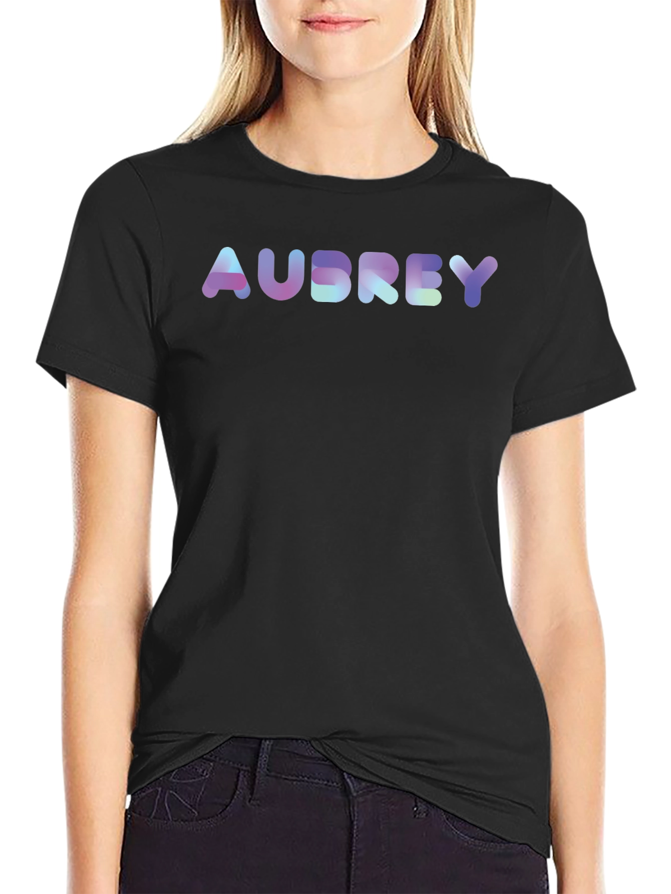 Black Personalized "Audrey" Holographic Text Tee view 2