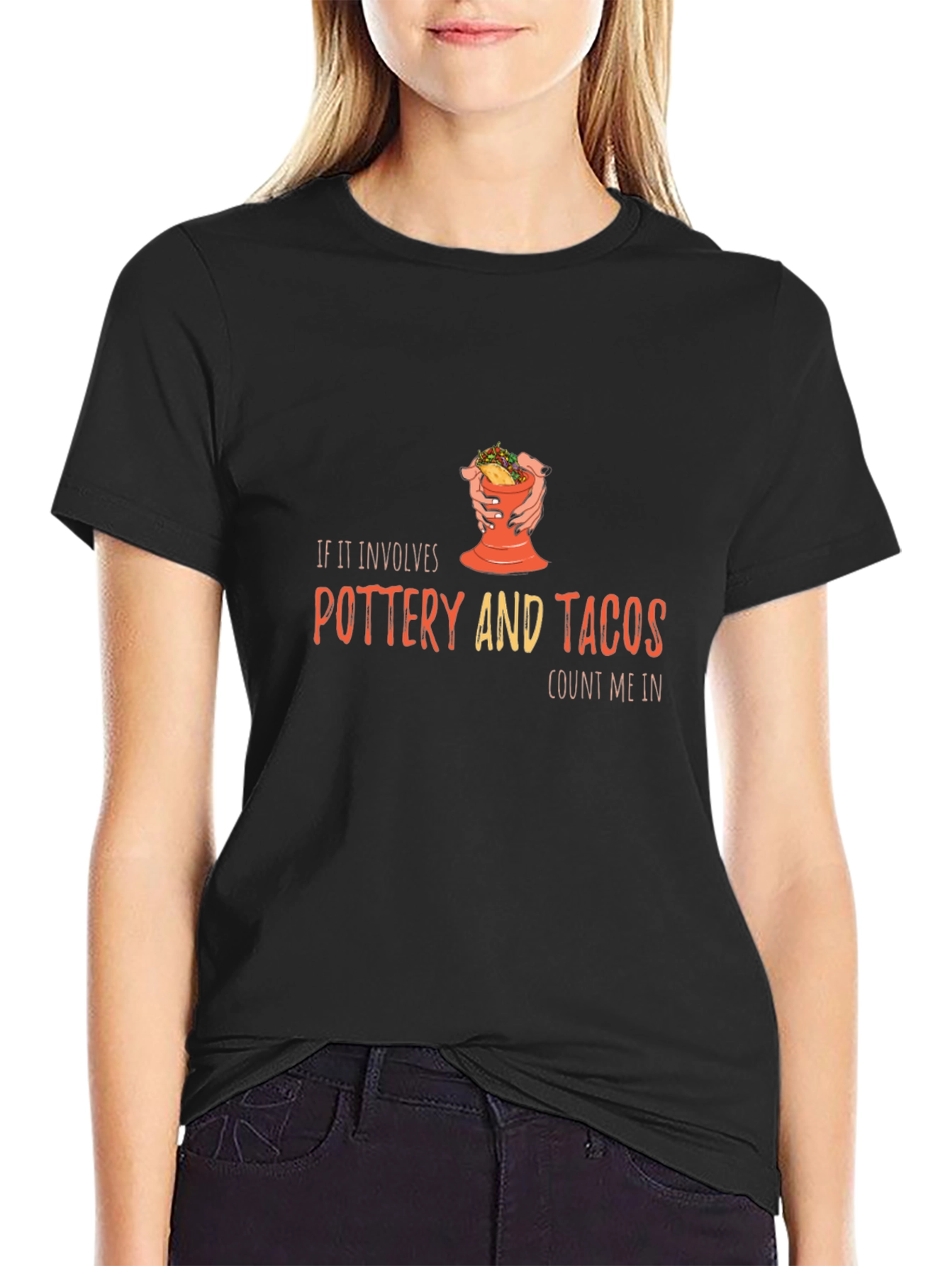 Black Pottery & Tacos Graphic Tee - Black Unisex T-Shirt view 2