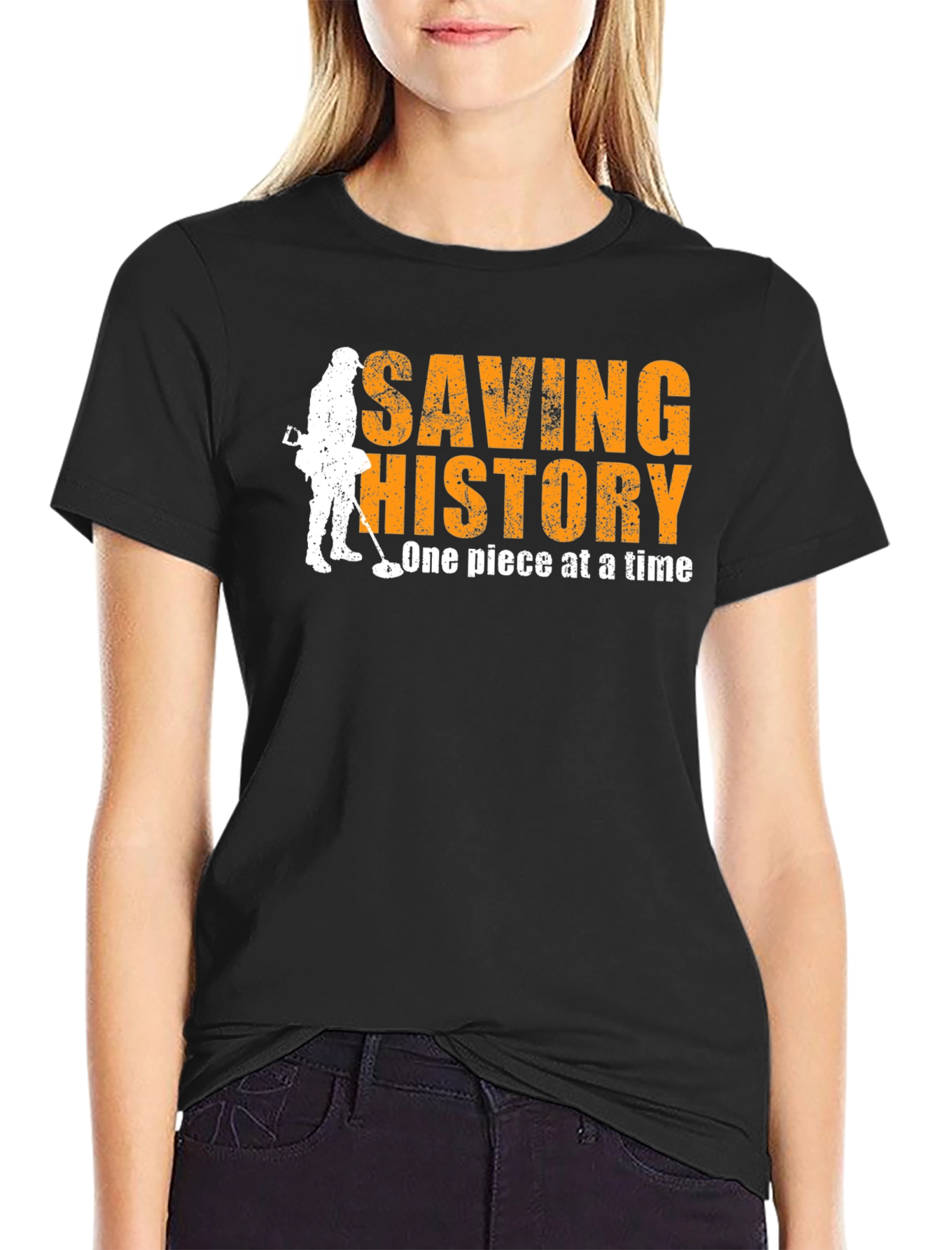 Black Saving History T-Shirt - Metal Detecting Tee view 2