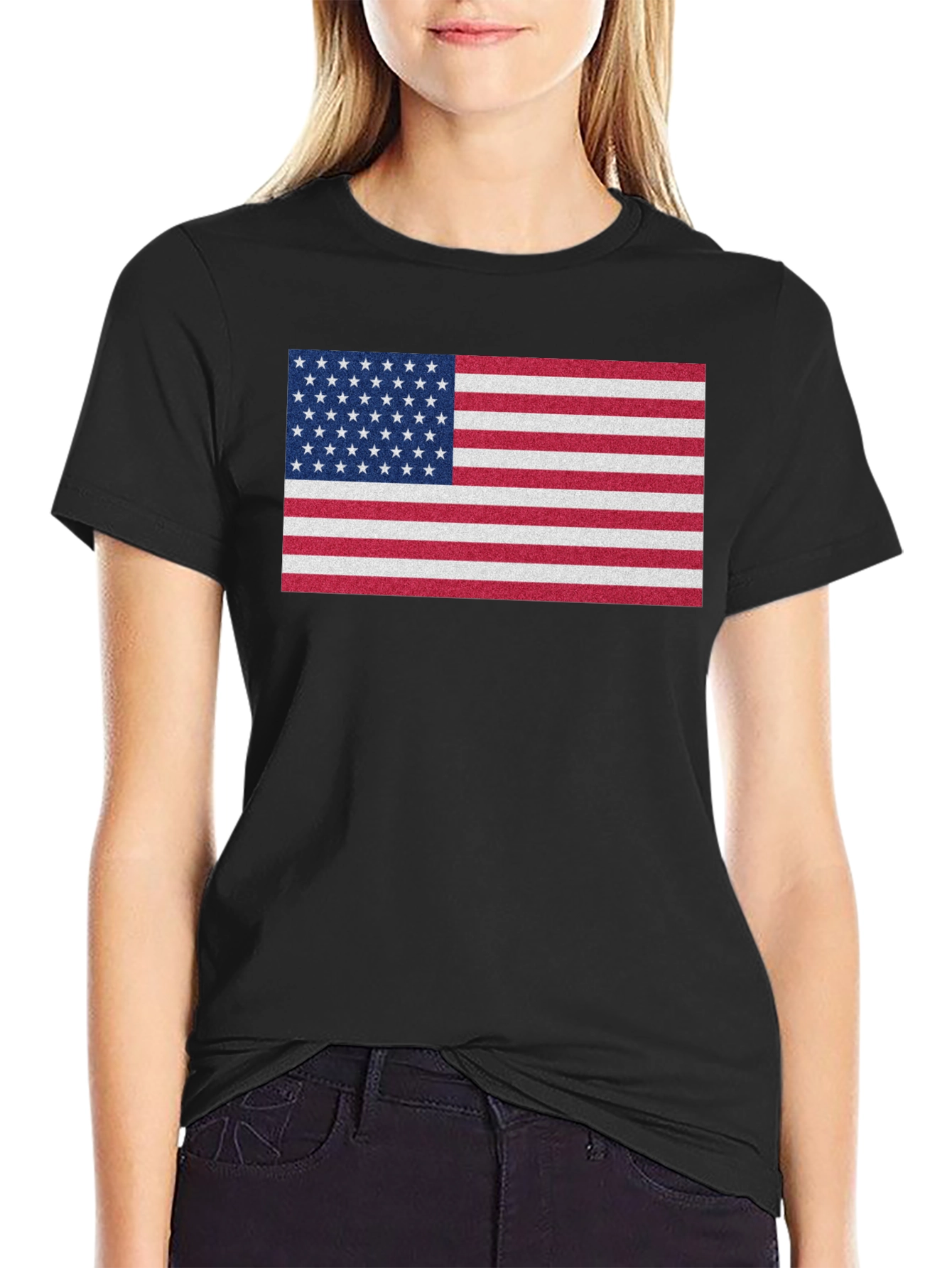 Black American Flag Graphic Print Crew Neck T-Shirt view 2