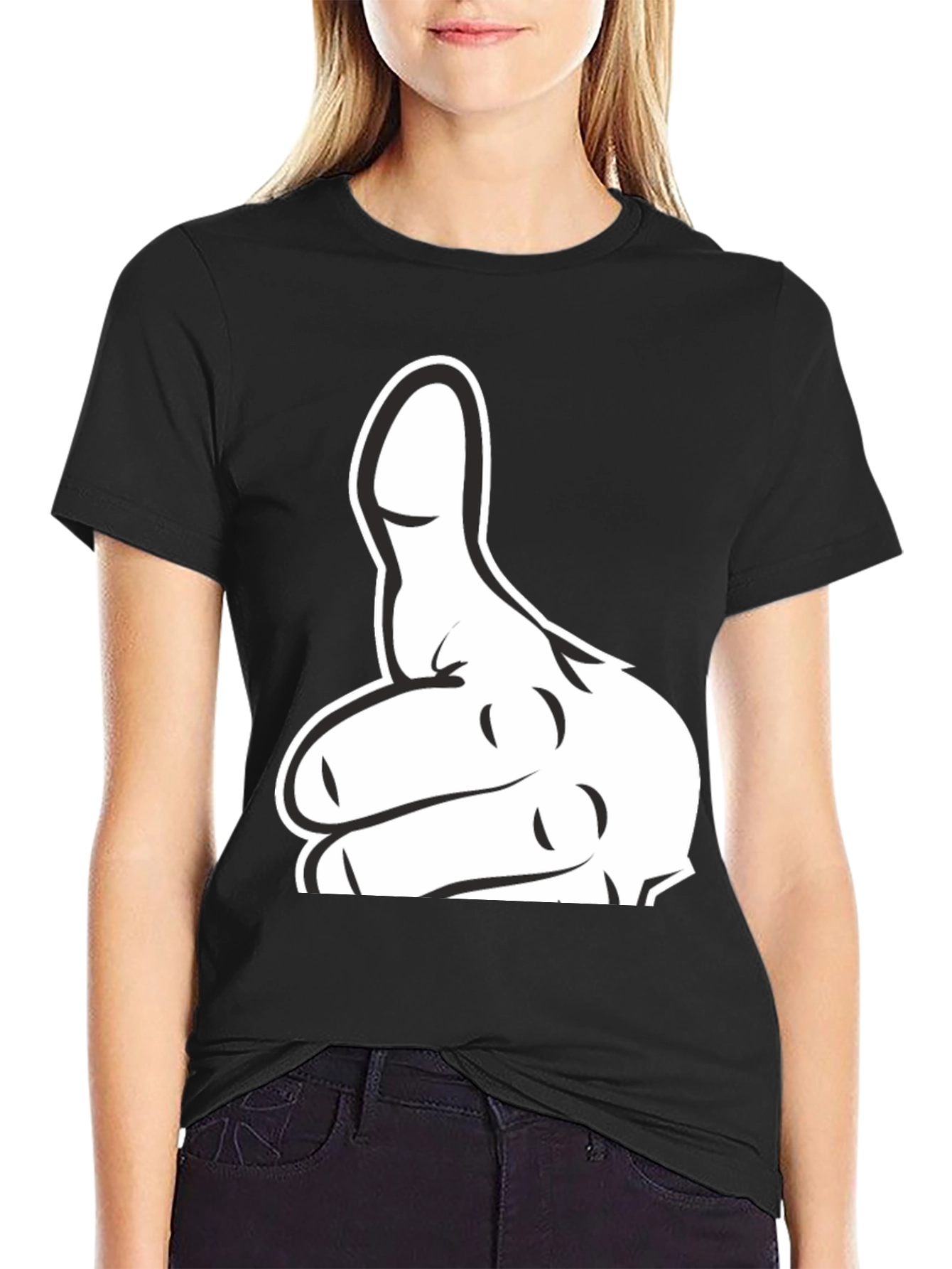 Black Thumbs Up Graphic T-Shirt - Black Cotton Tee view 2