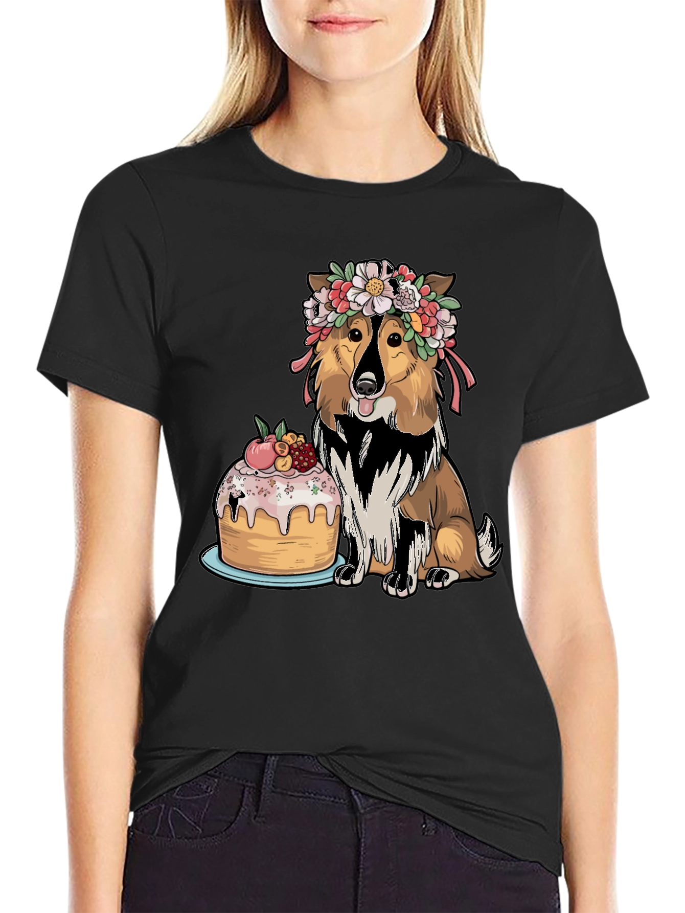 Black Dog with Cake Graphic Tee view 2